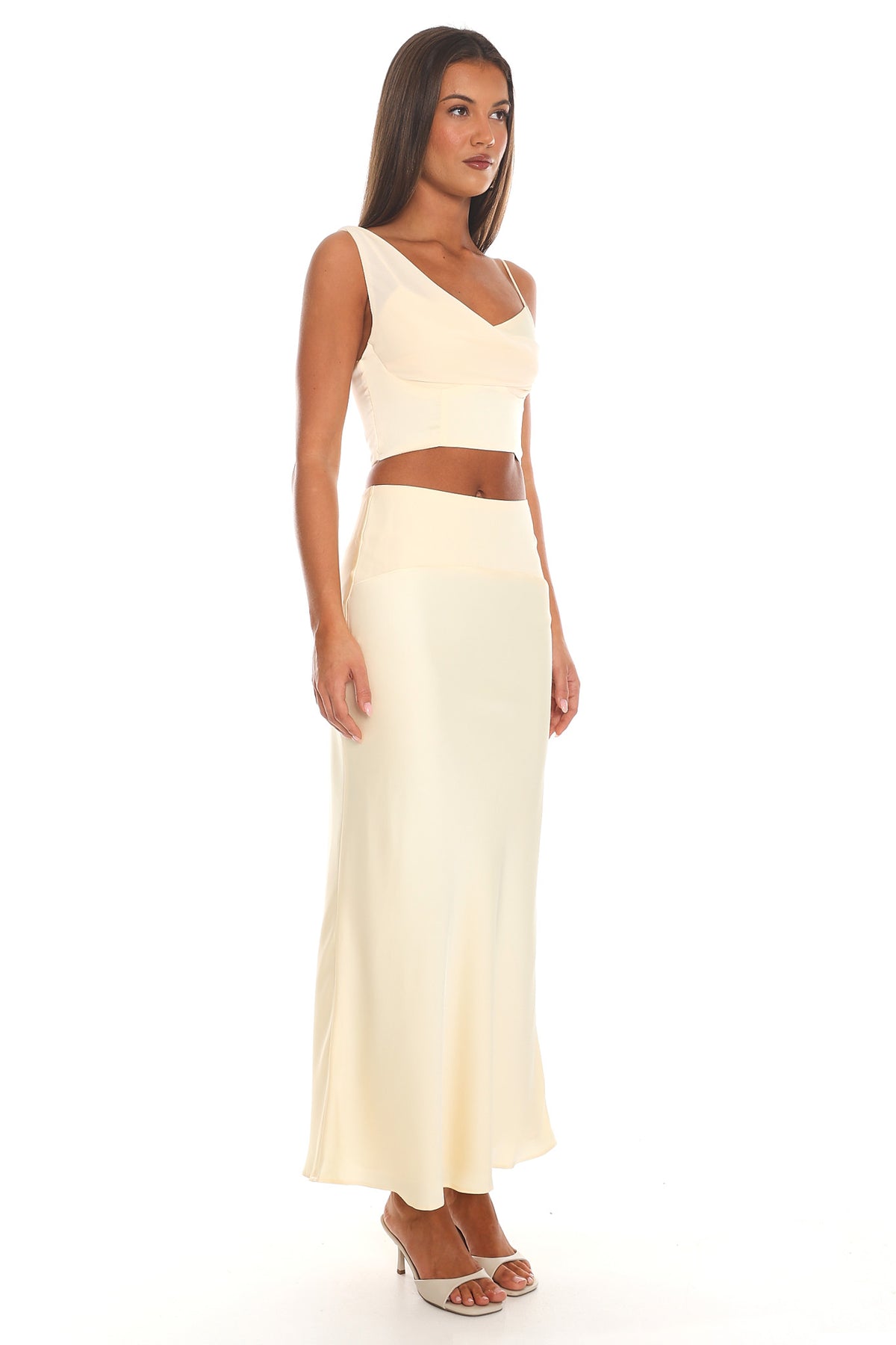Rising Sun Bias Cut Satin Maxi Skirt Butter