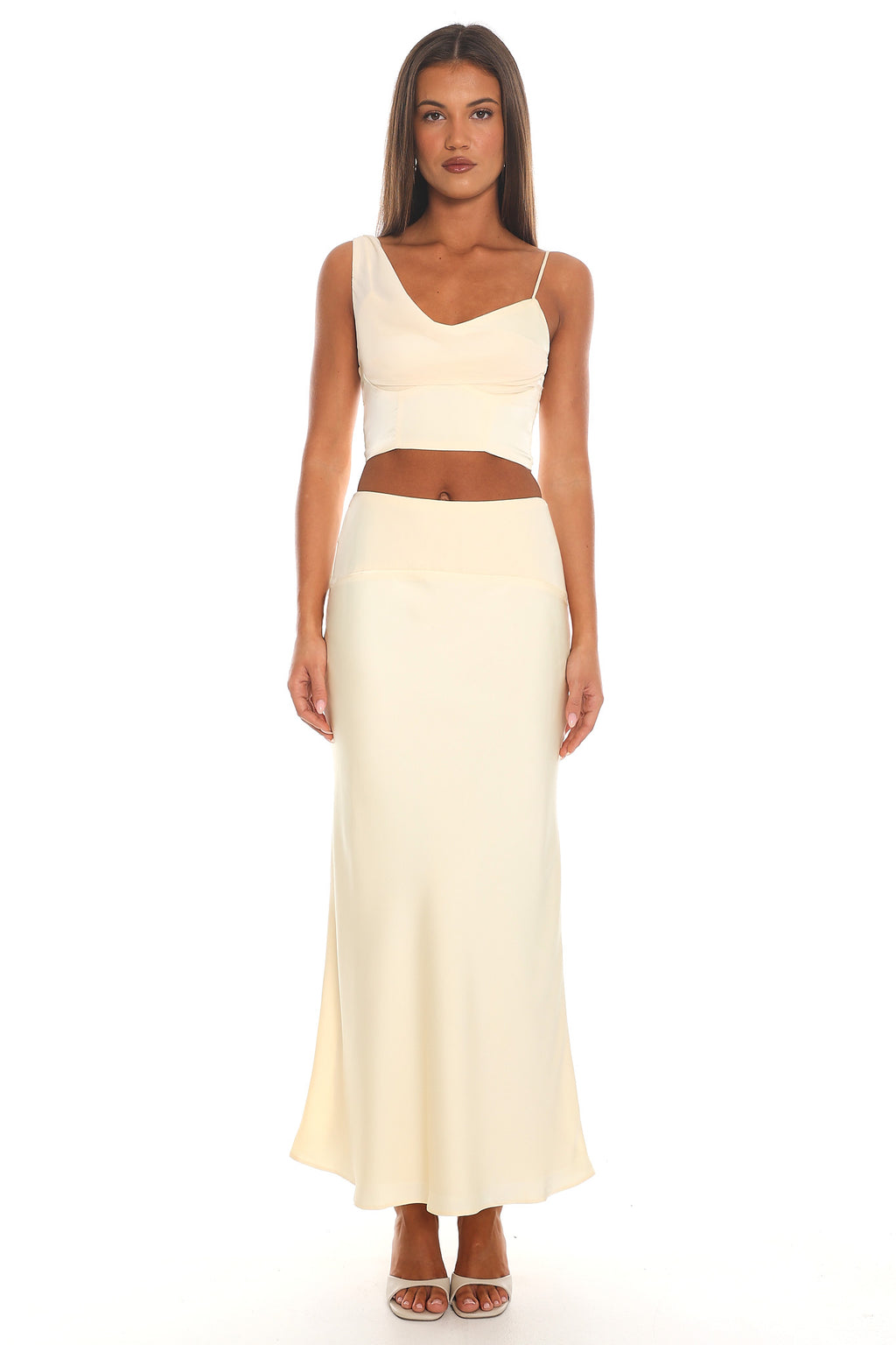 Rising Sun Asymmetric Draped Crop Top Butter