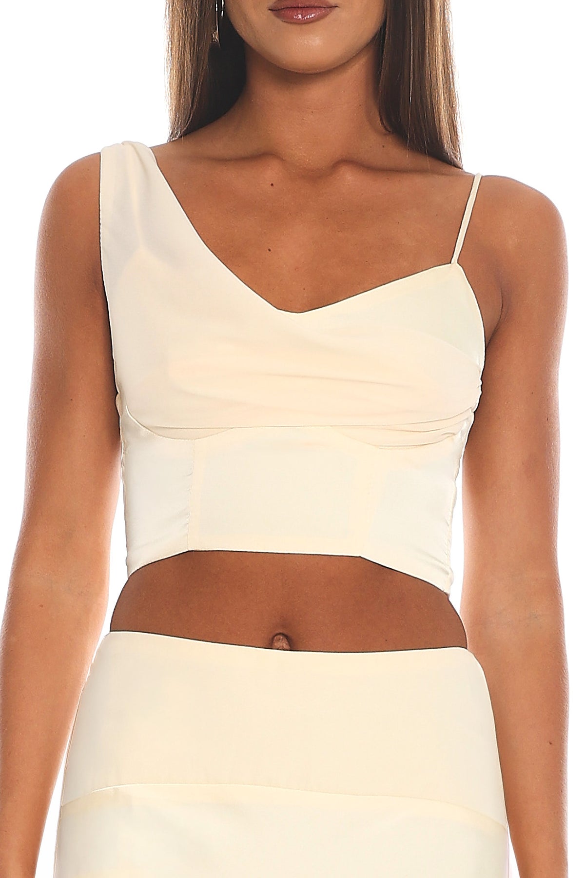 Rising Sun Asymmetric Draped Crop Top Butter