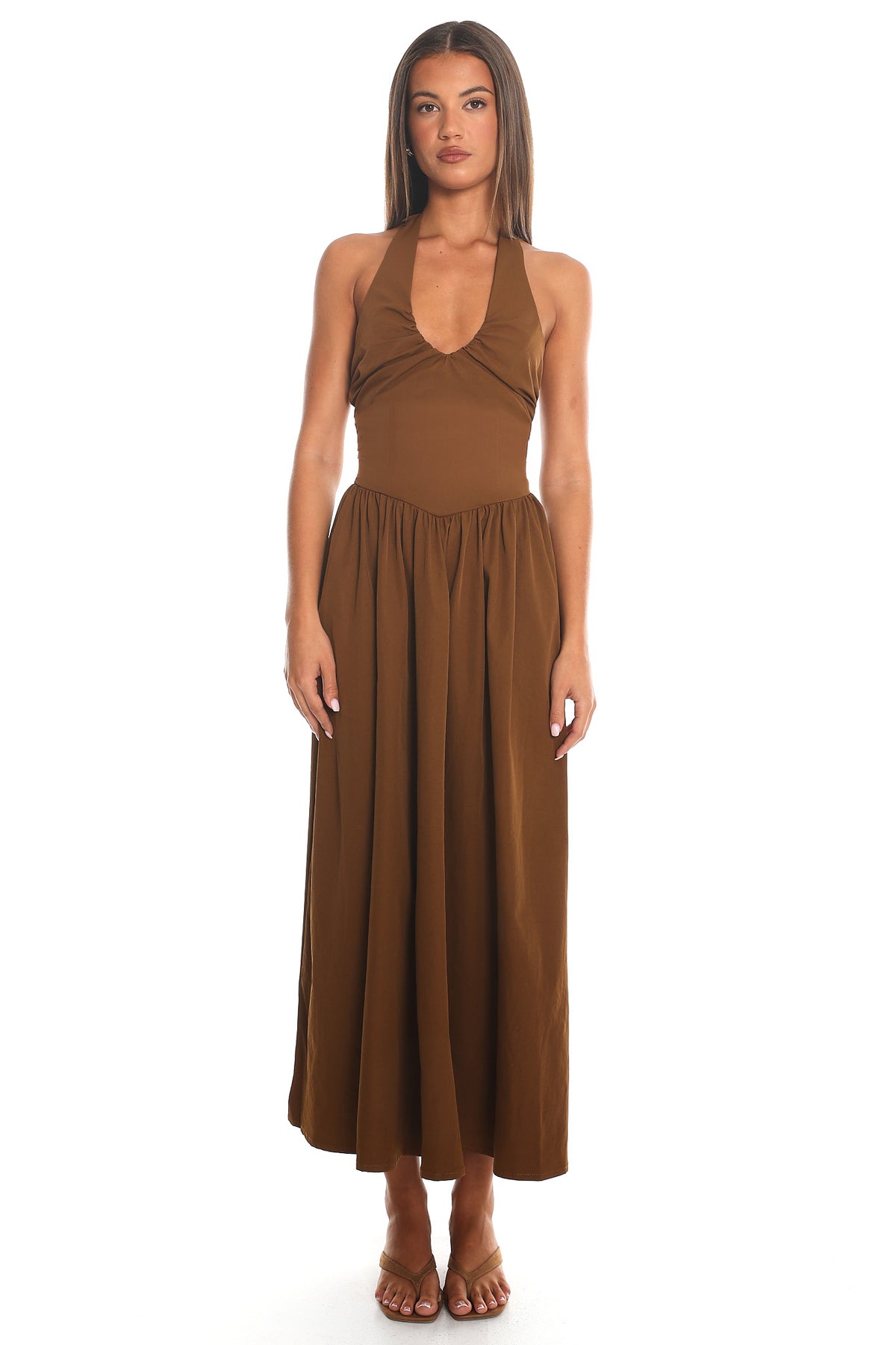 Americano Halter Neck Maxi Dress Chocolate