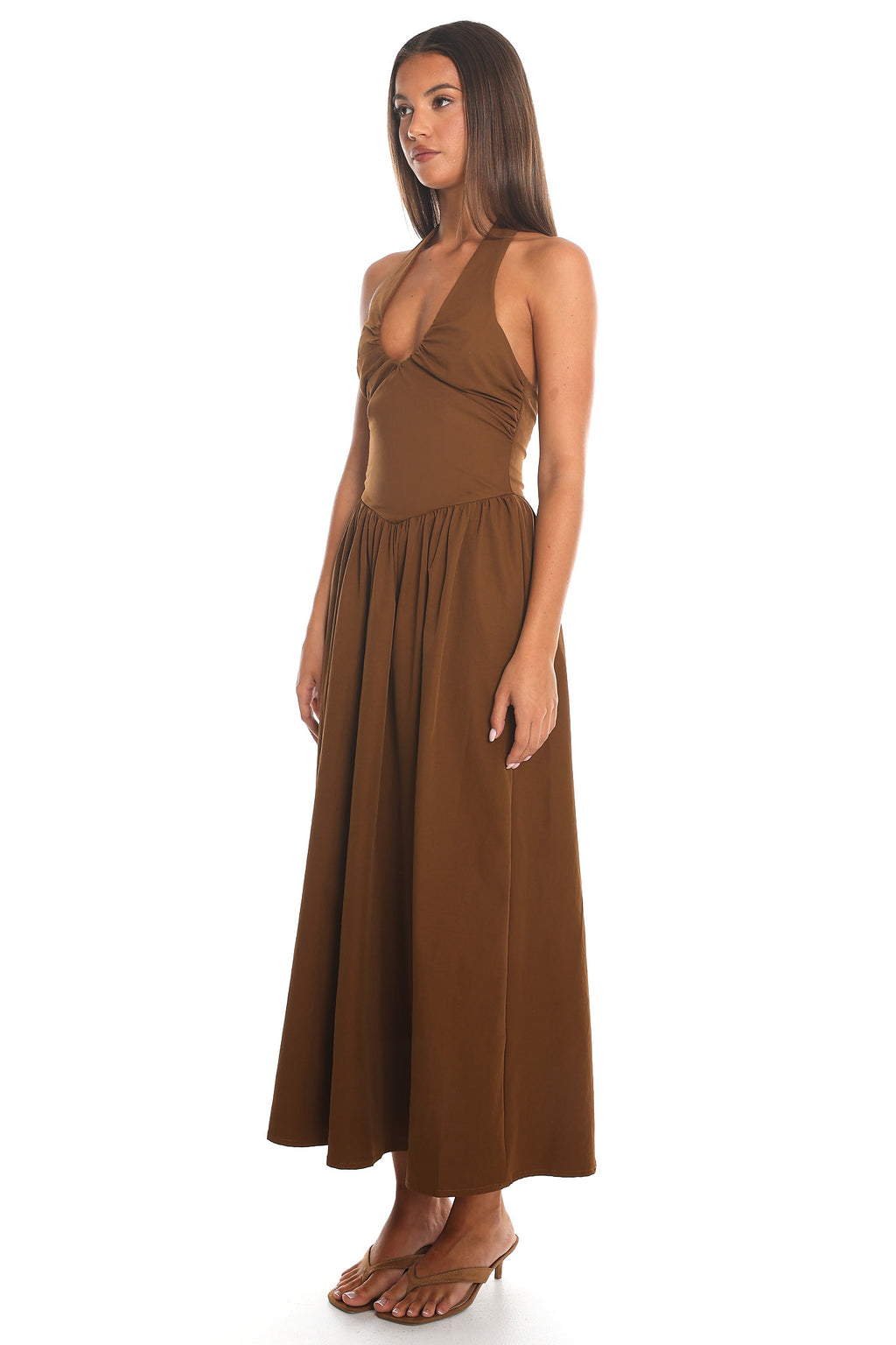 Americano Halter Neck Maxi Dress Chocolate