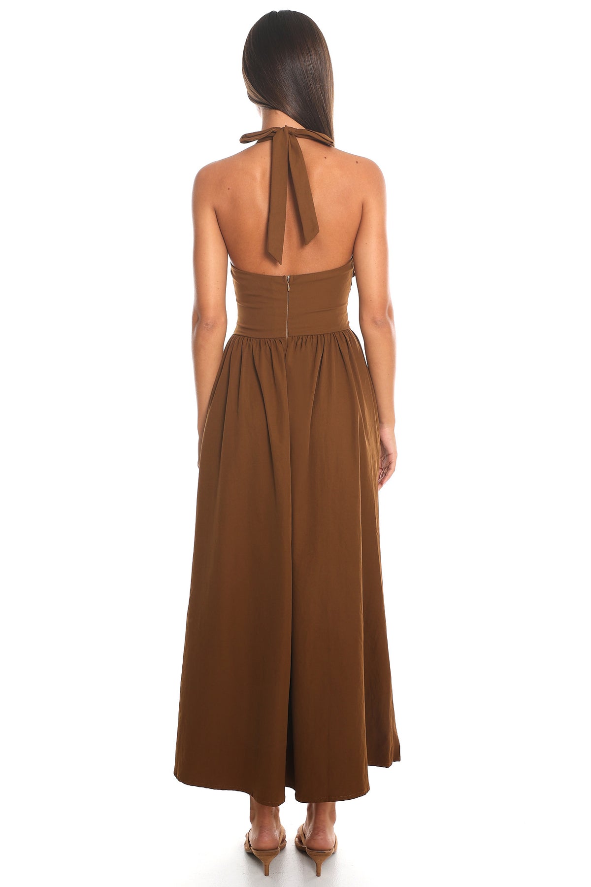 Americano Halter Neck Maxi Dress Chocolate