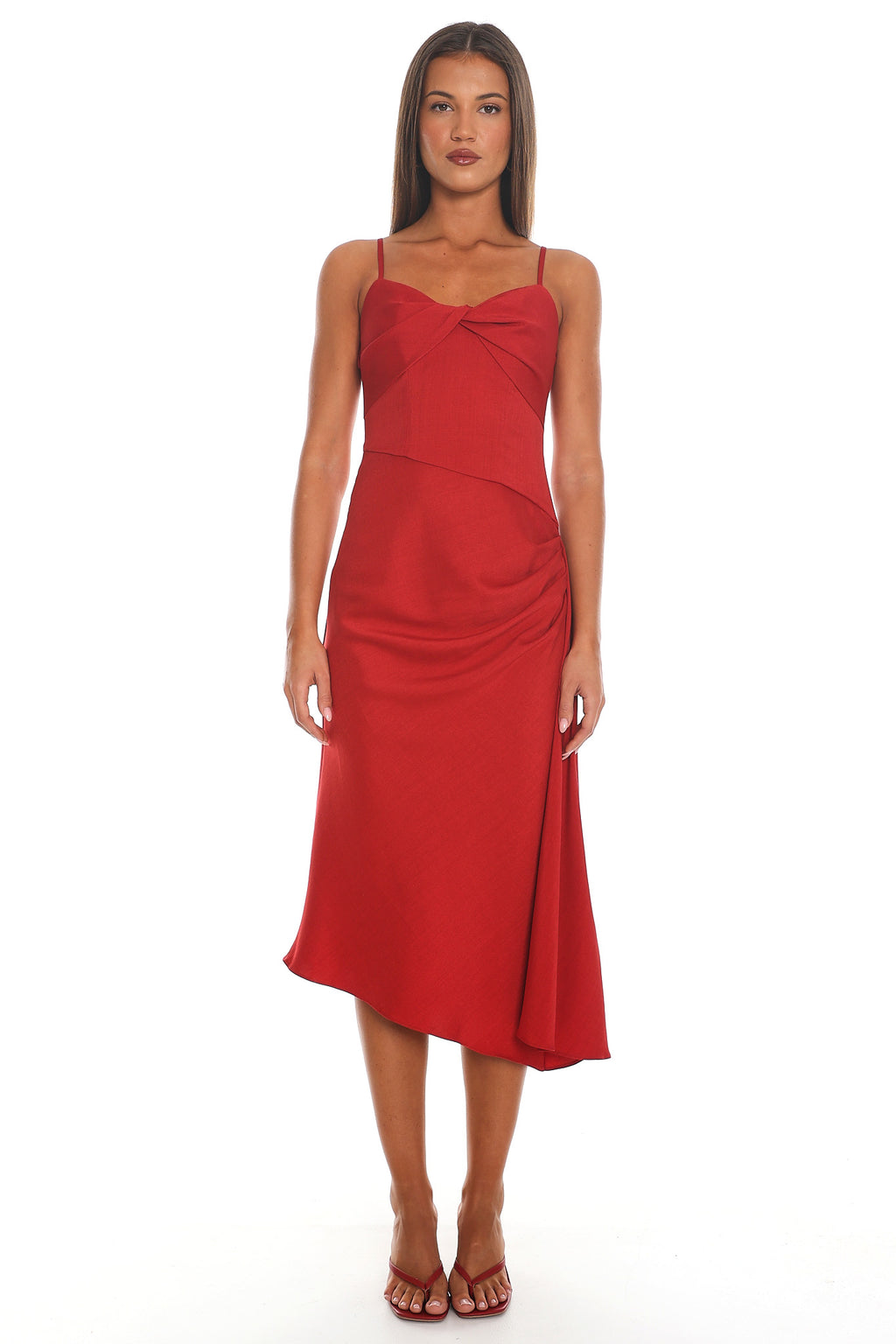 Past Midnight Twist Front Midi Dress Red