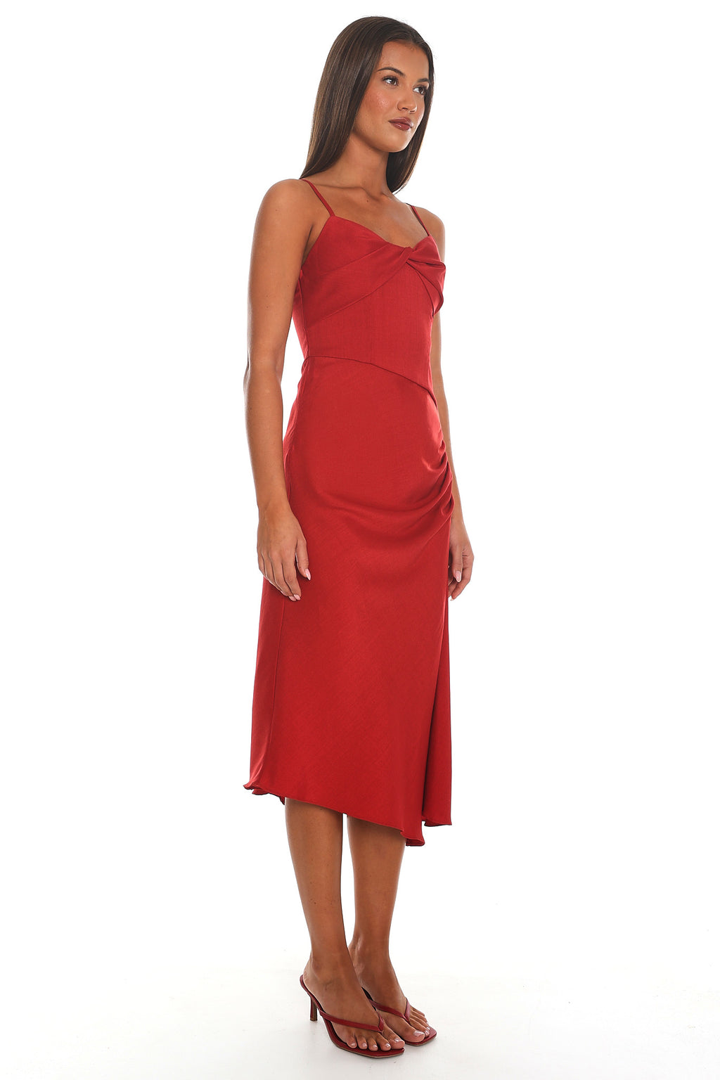 Past Midnight Twist Front Midi Dress Red