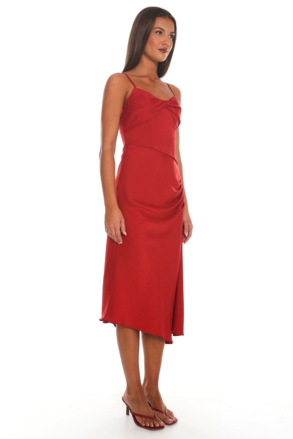 Past Midnight Twist Front Midi Dress Red