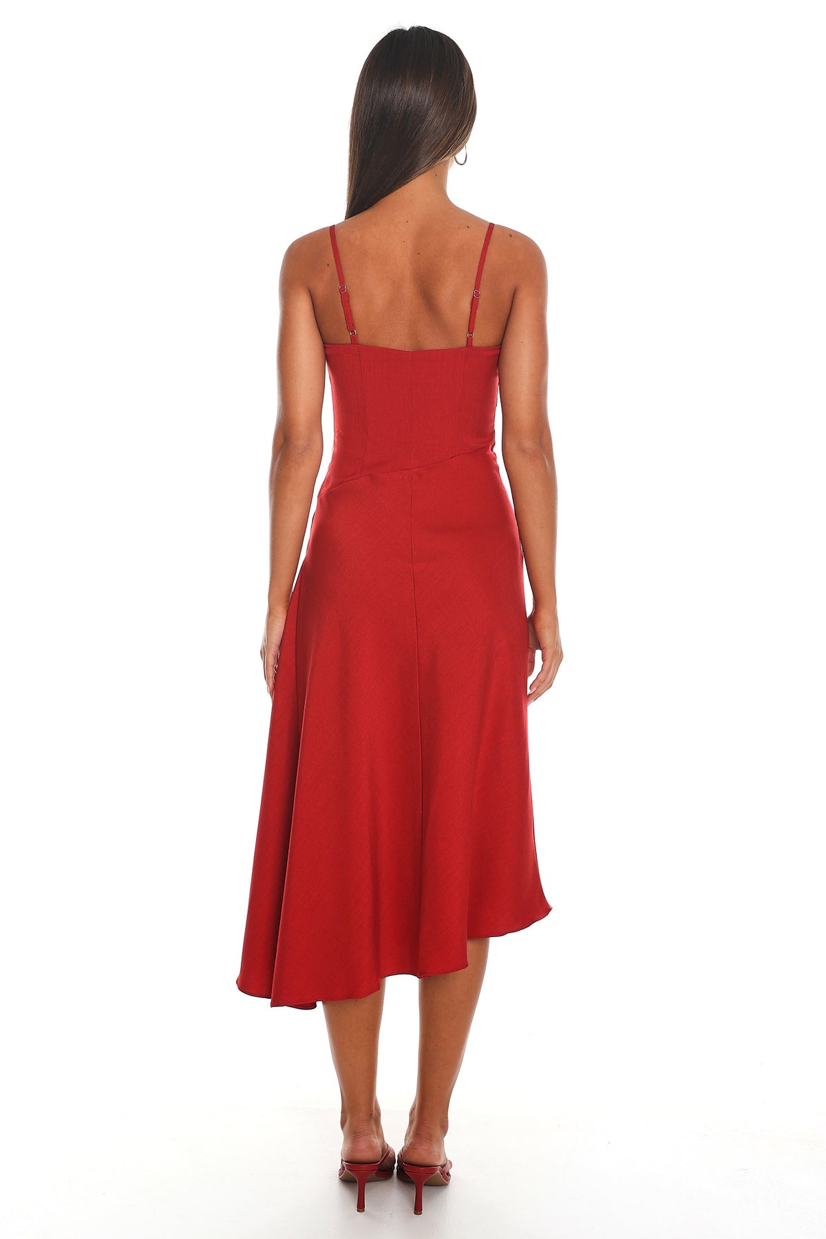 Past Midnight Twist Front Midi Dress Red