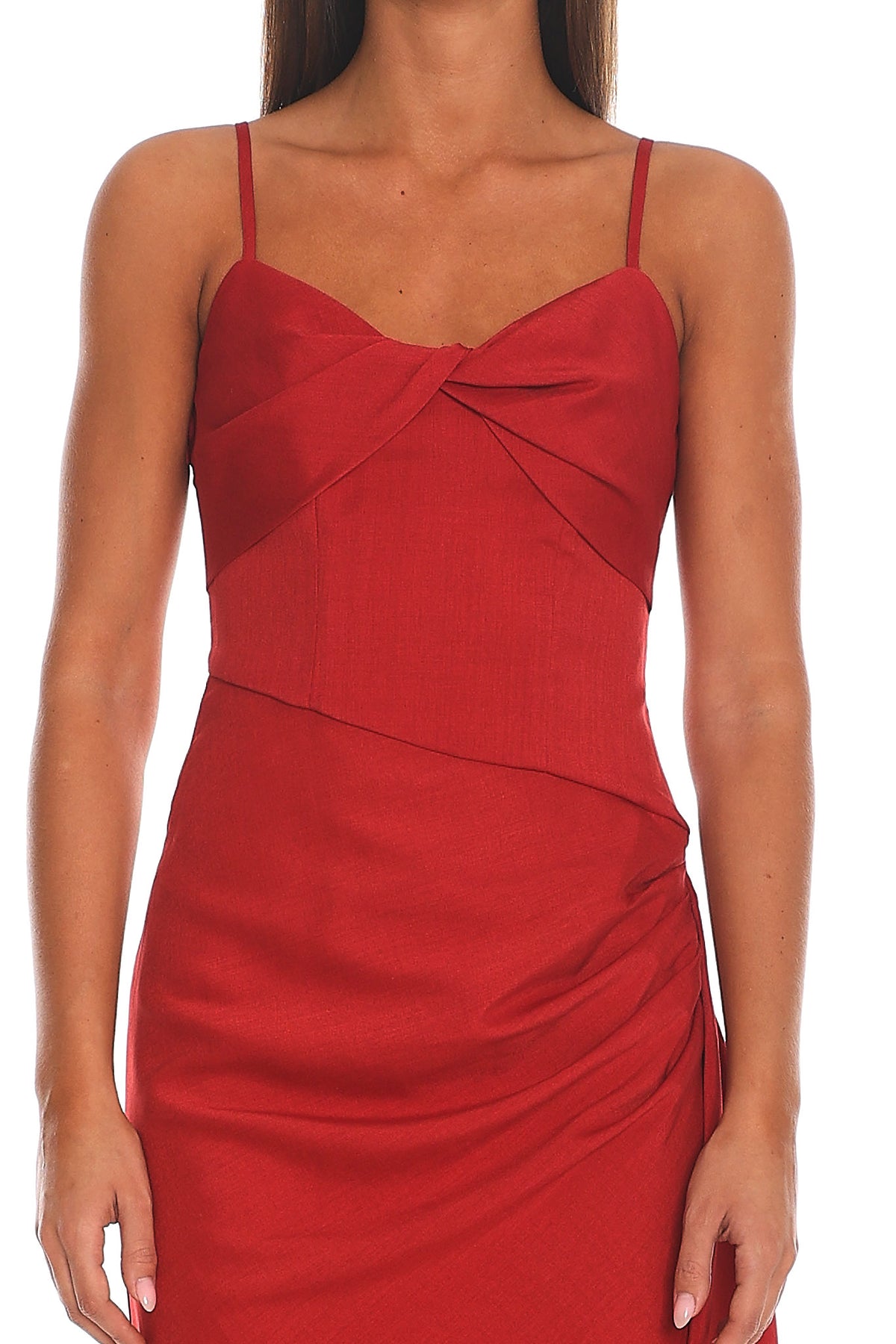 Past Midnight Twist Front Midi Dress Red