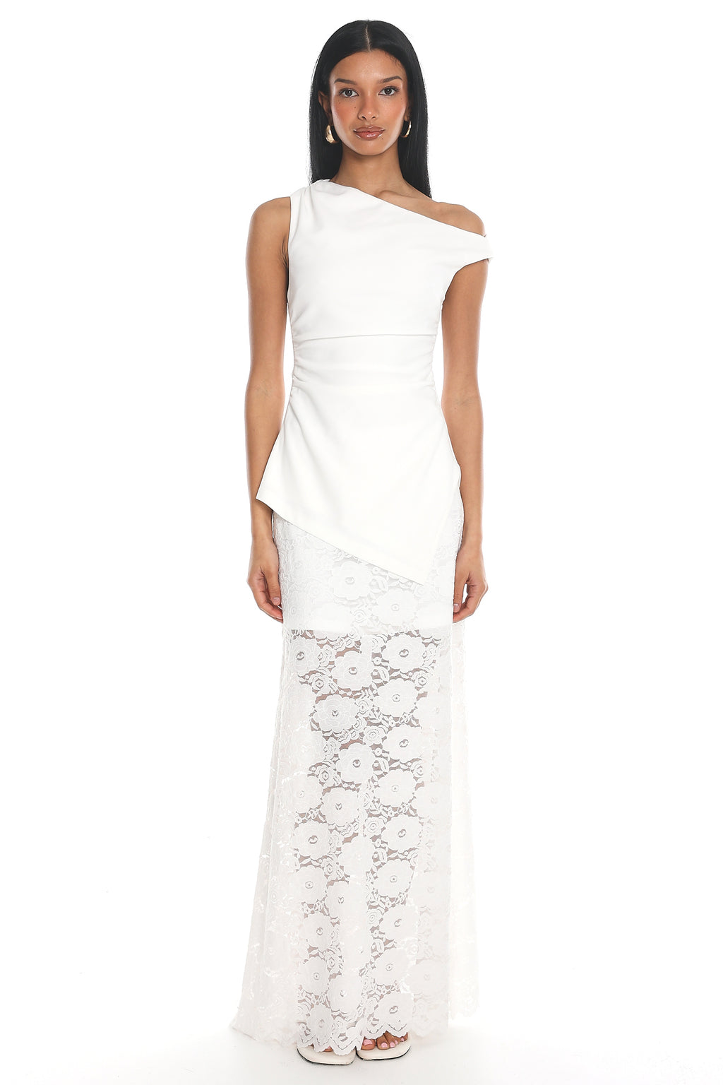 Grecian Muse Asymmetric Drape Top Off White