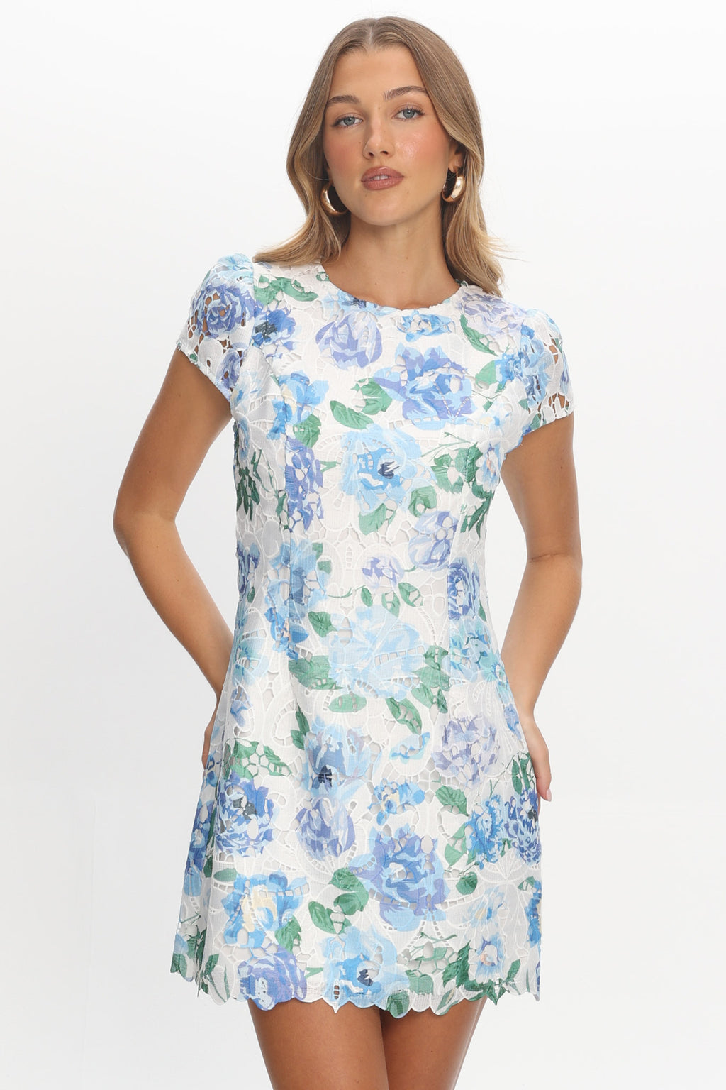 Jesinta Embroidered Mini Dress Floral Blue by Selfie Leslie Australia