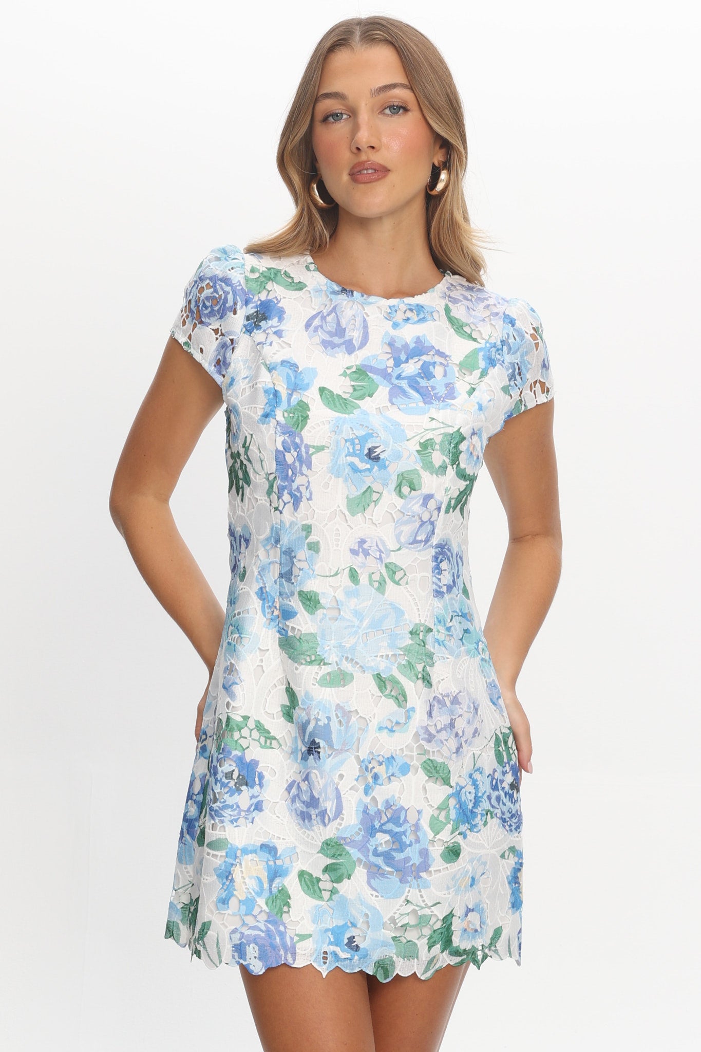 Jesinta Embroidered Mini Dress Floral Blue by Selfie Leslie Australia