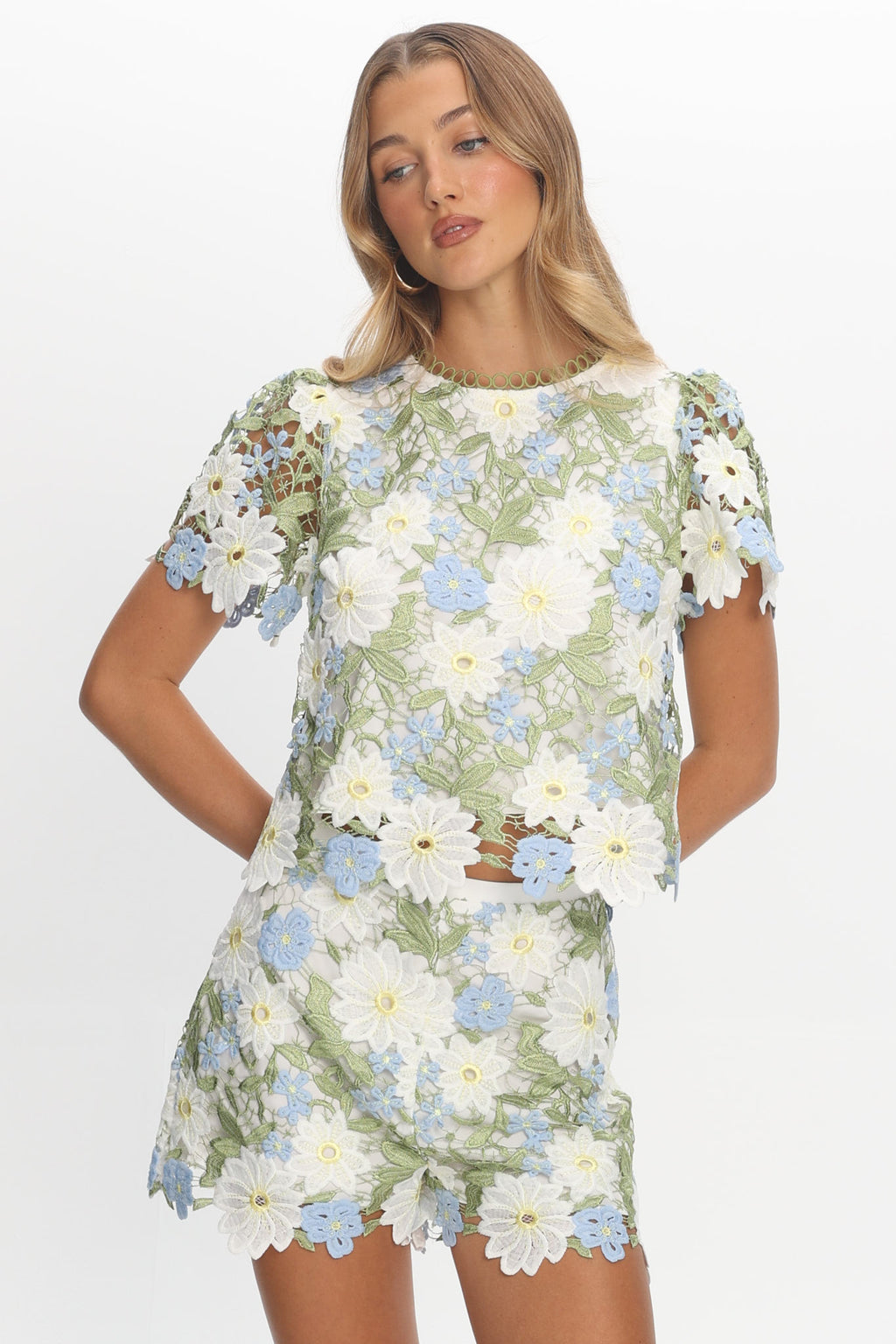 Heatwave Embroidered Shorts Floral Green by Selfie Leslie Australia
