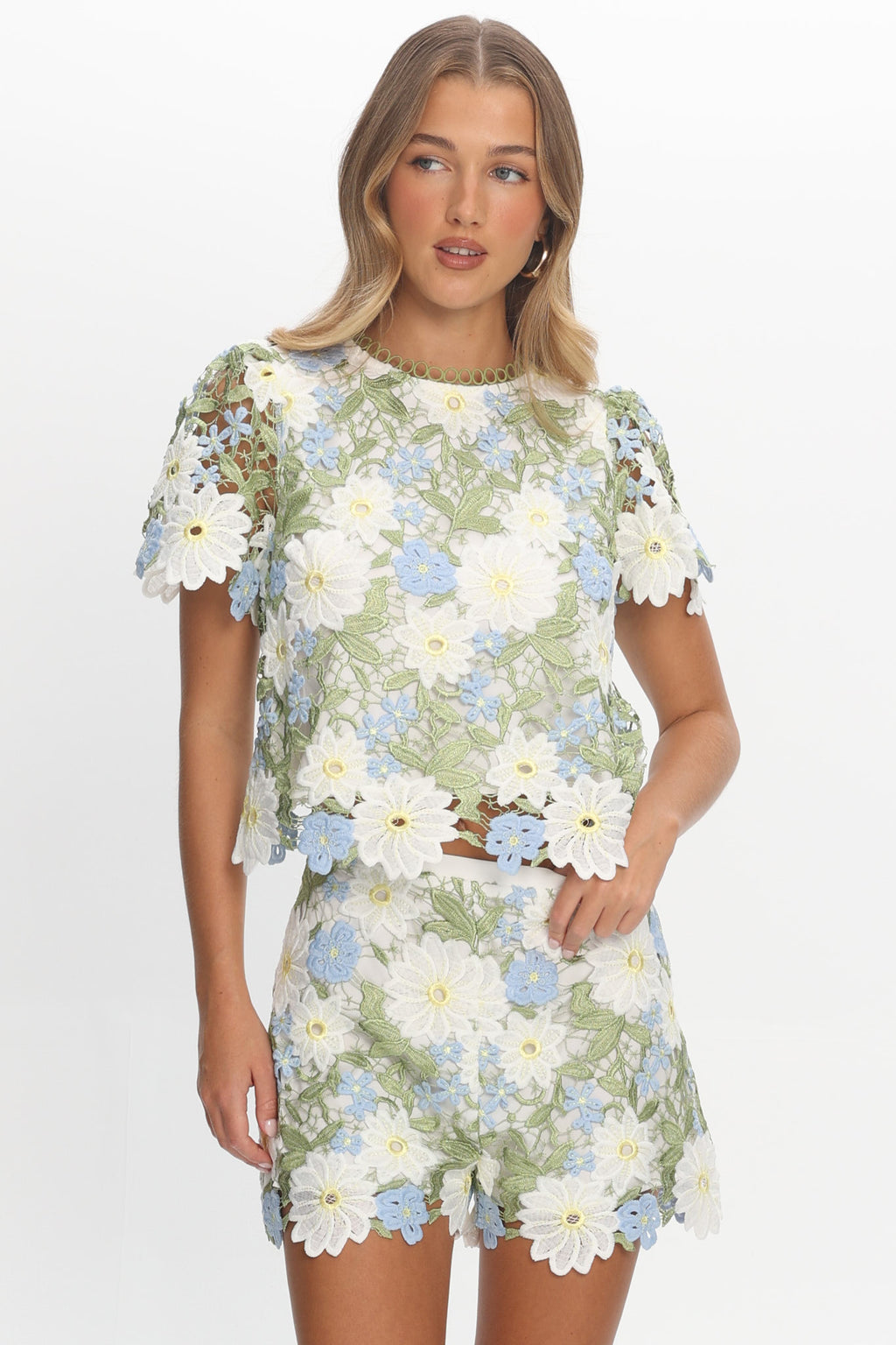 Heatwave Embroidered Top Floral Green by Selfie Leslie Australia