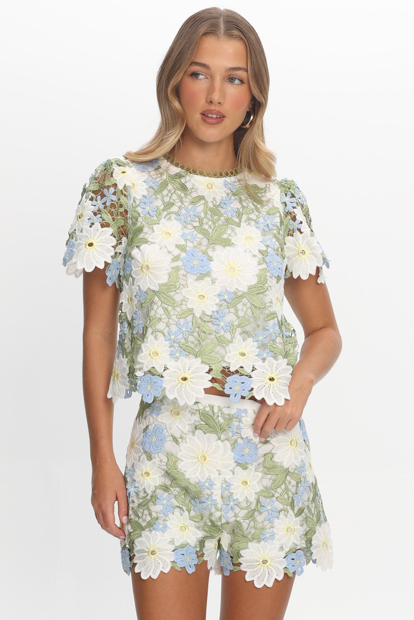 Heatwave Embroidered Top Floral Green by Selfie Leslie Australia