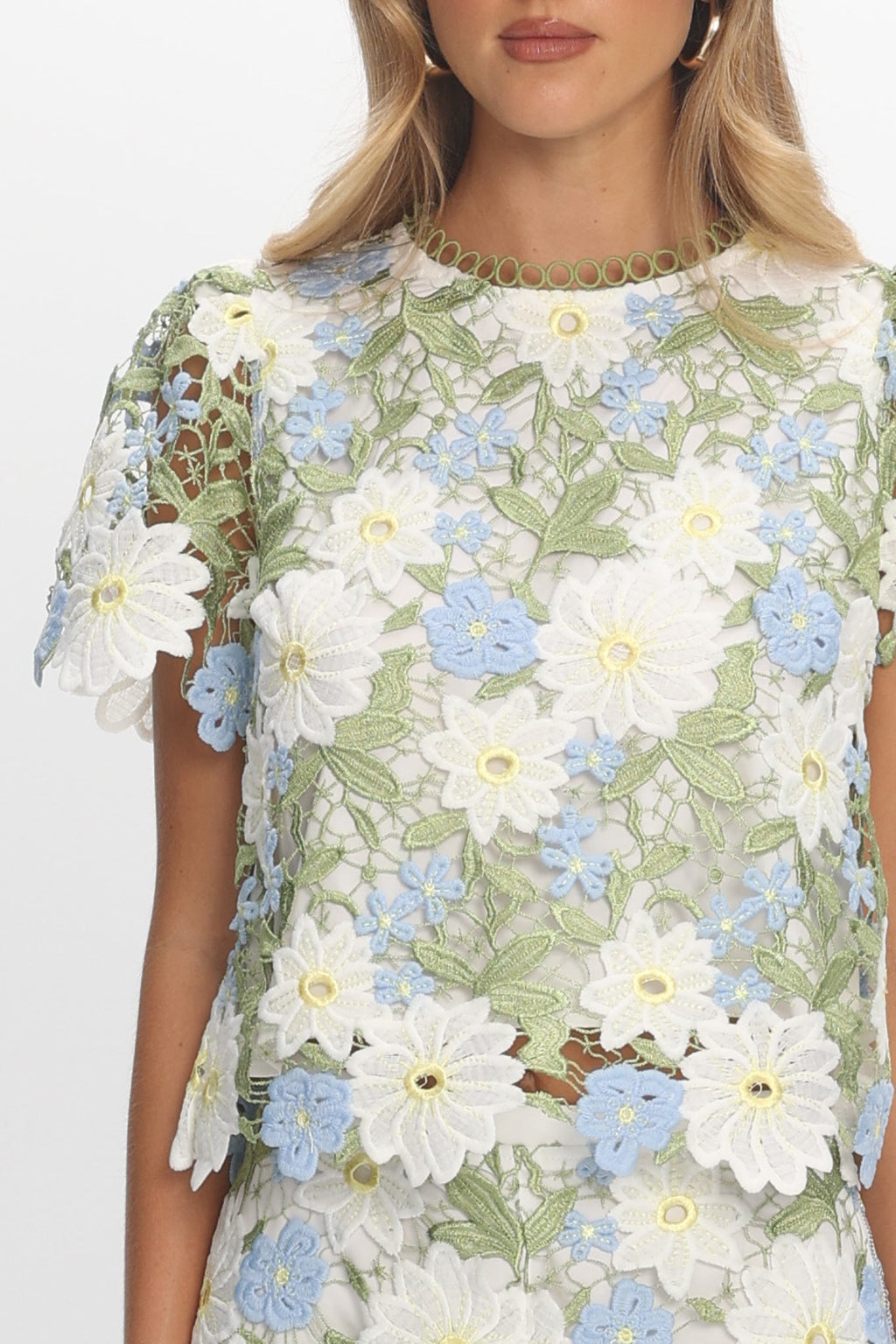 Heatwave Embroidered Top Floral Green by Selfie Leslie Australia