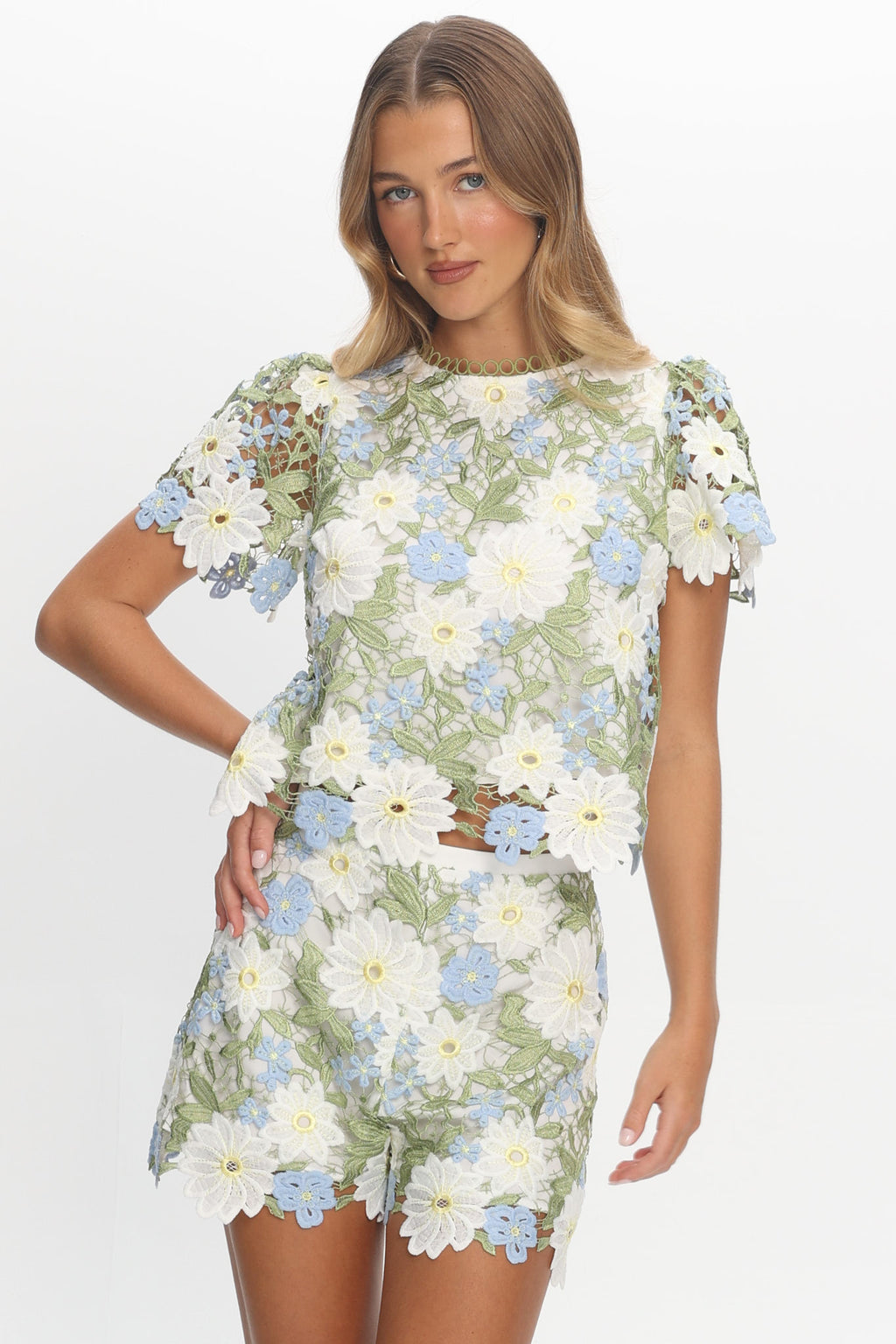 Heatwave Embroidered Top Floral Green by Selfie Leslie Australia