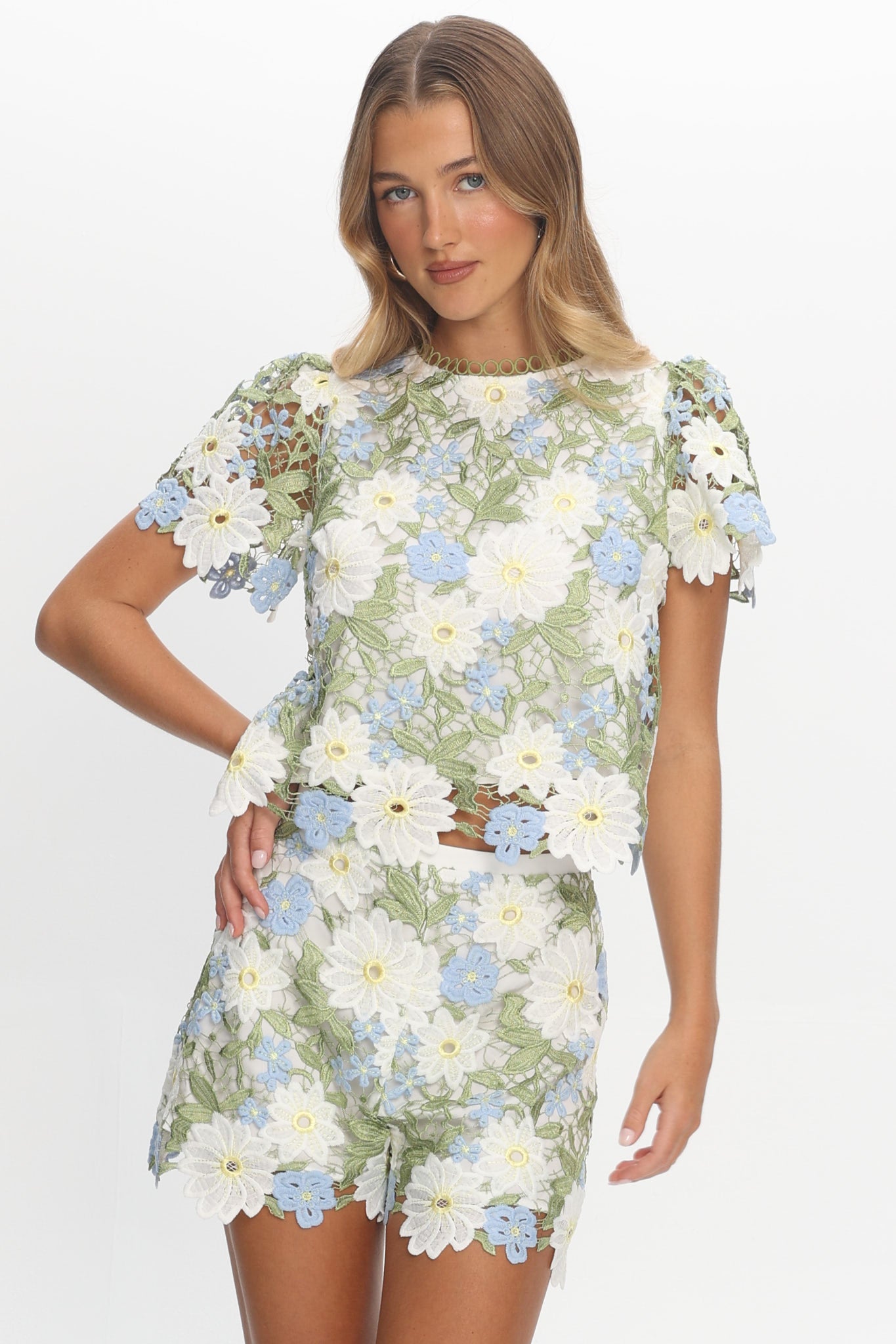 Heatwave Embroidered Top Floral Green by Selfie Leslie Australia