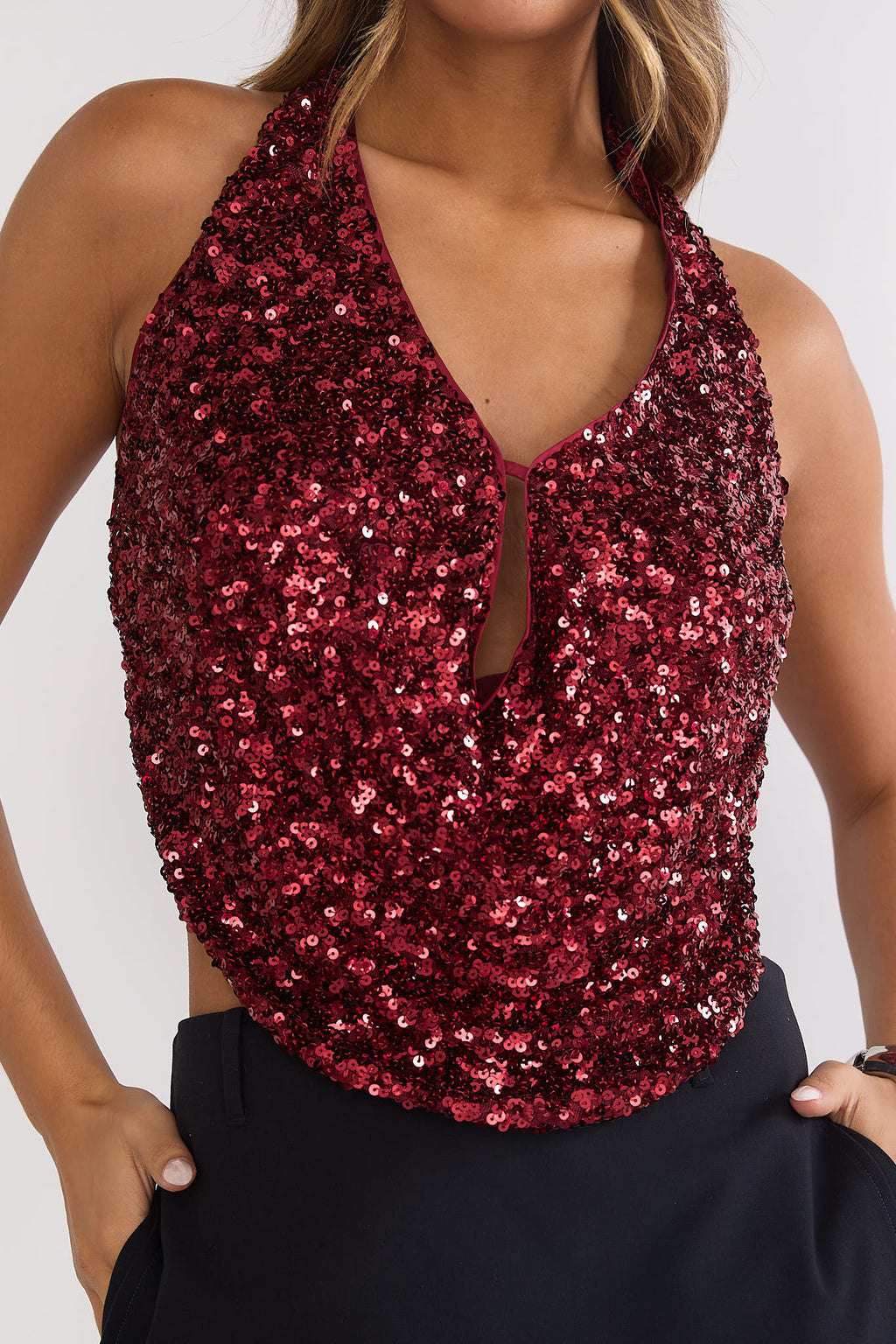 Marquess Backless Halter Top Sequin Cherry by Selfie Leslie Australia