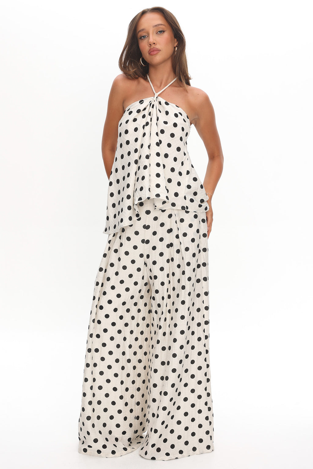 Galentines Wide Leg Pants Polka Dot Ivory by Selfie Leslie Australia