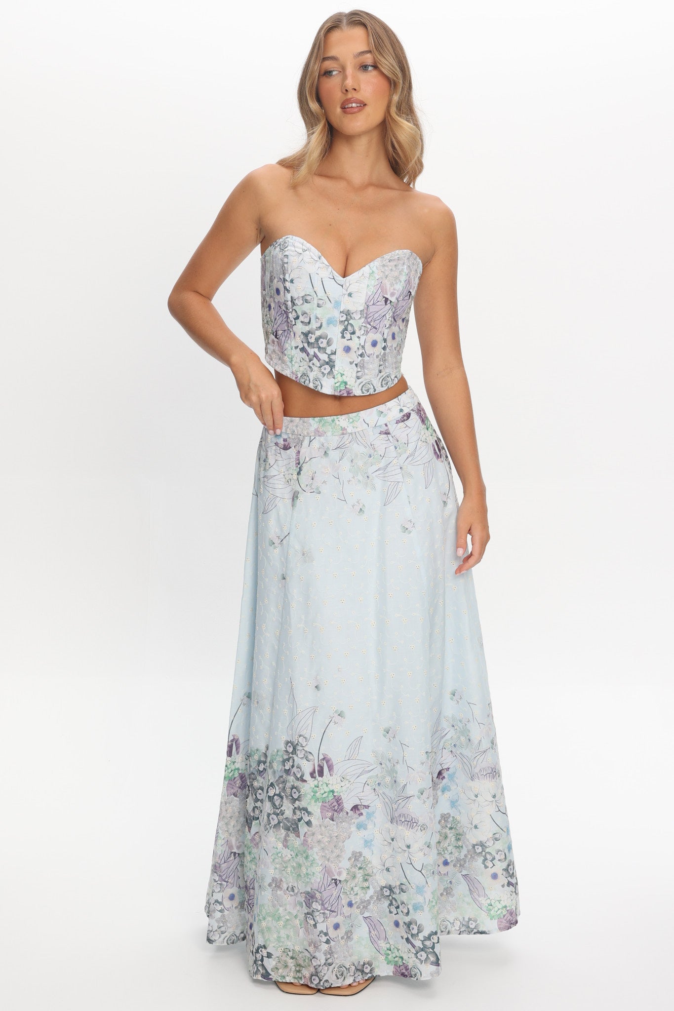 Sazkia Embroidered Maxi Skirt Blue by Selfie Leslie Australia