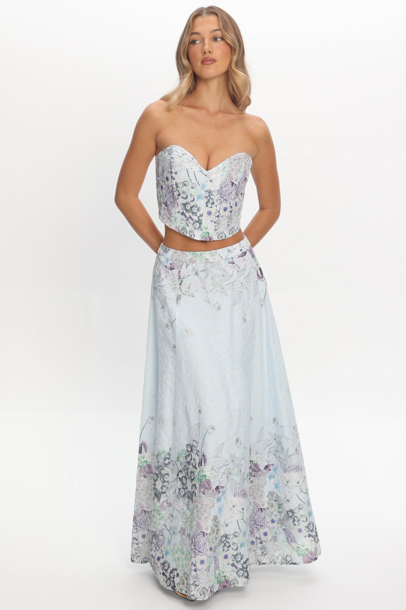 Sazkia Embroidered Maxi Skirt Blue by Selfie Leslie Australia