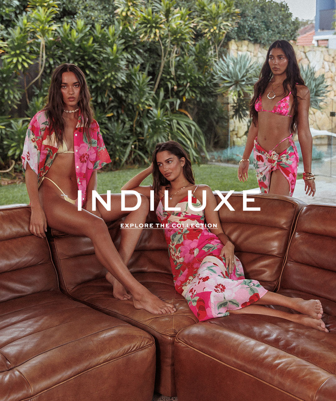 IndiLuxe featuring 3 models sat on brown sofa