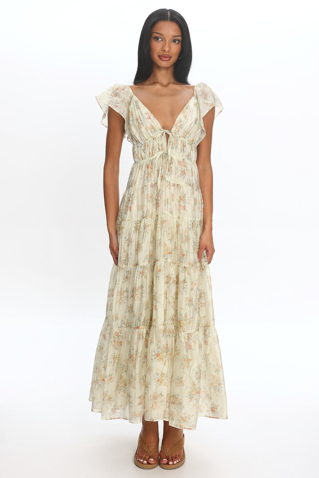 Kresley Ruffle Shoulder Maxi Dress Floral