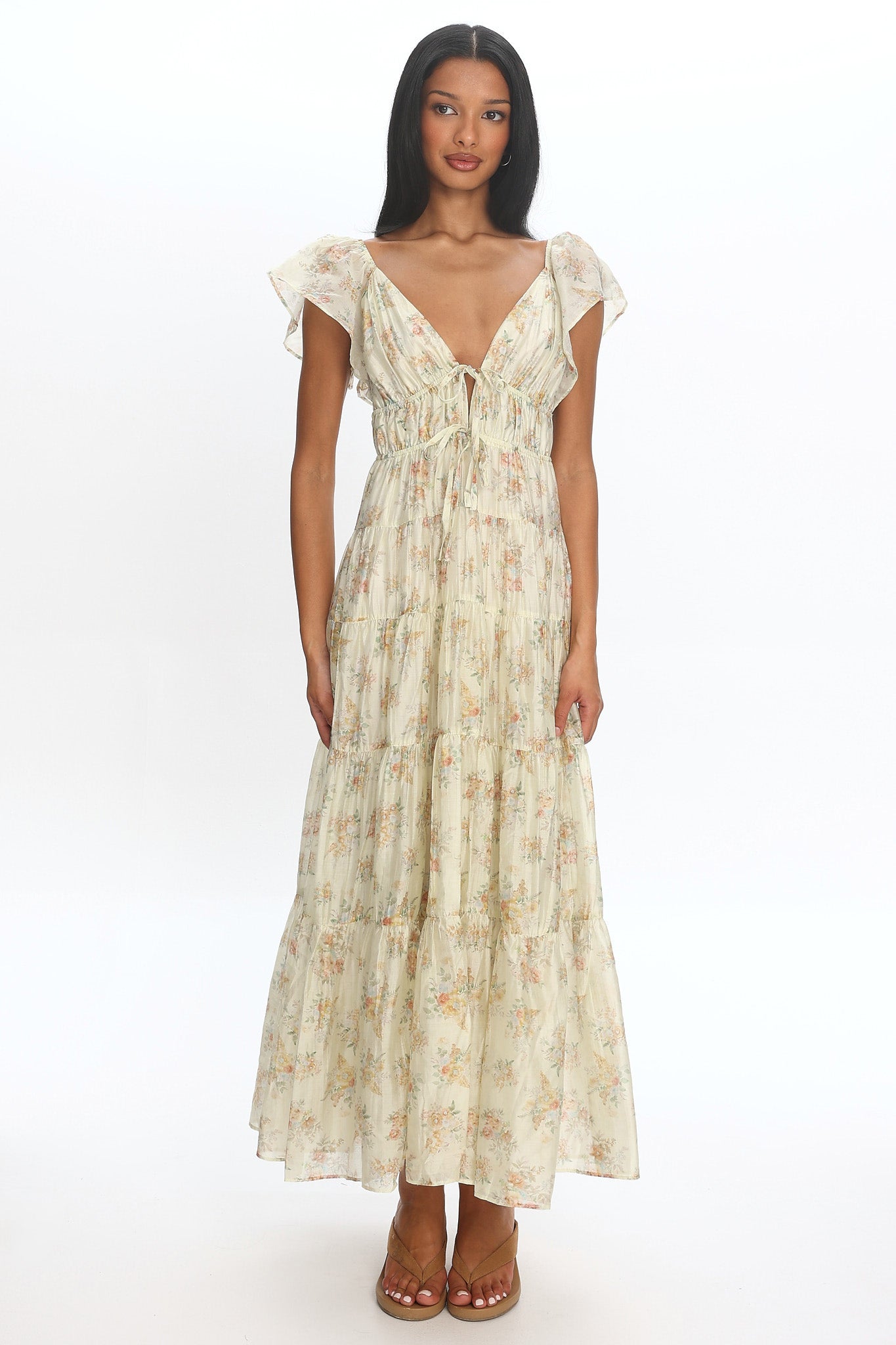 Kresley Ruffle Shoulder Maxi Dress Floral