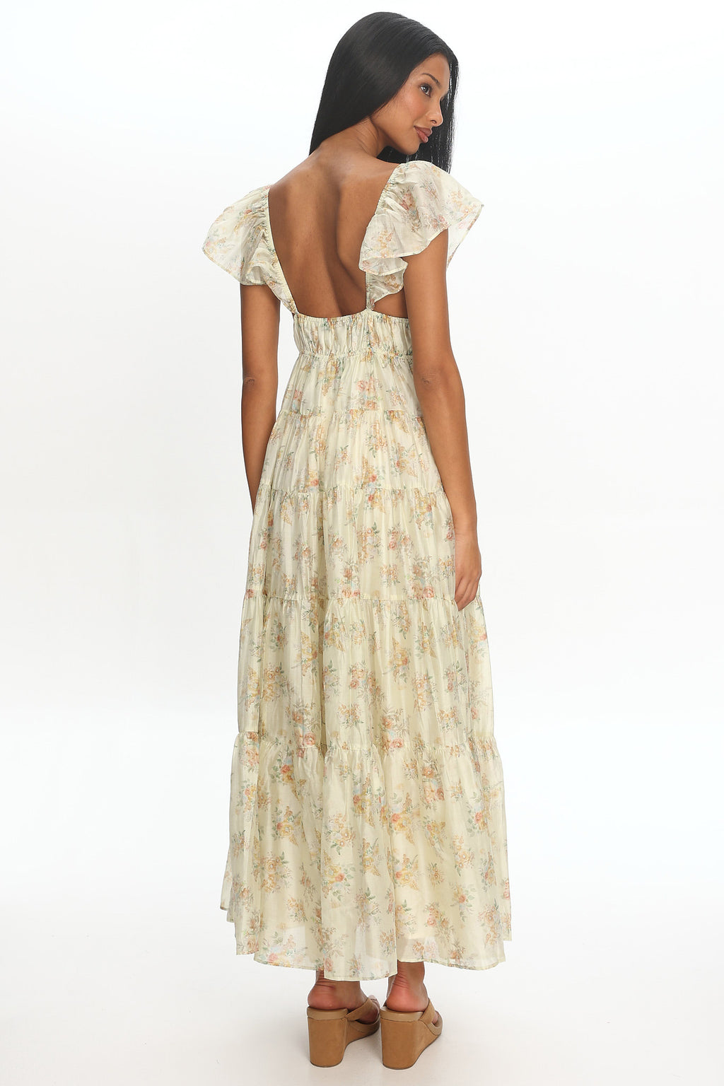 Kresley Ruffle Shoulder Maxi Dress Floral