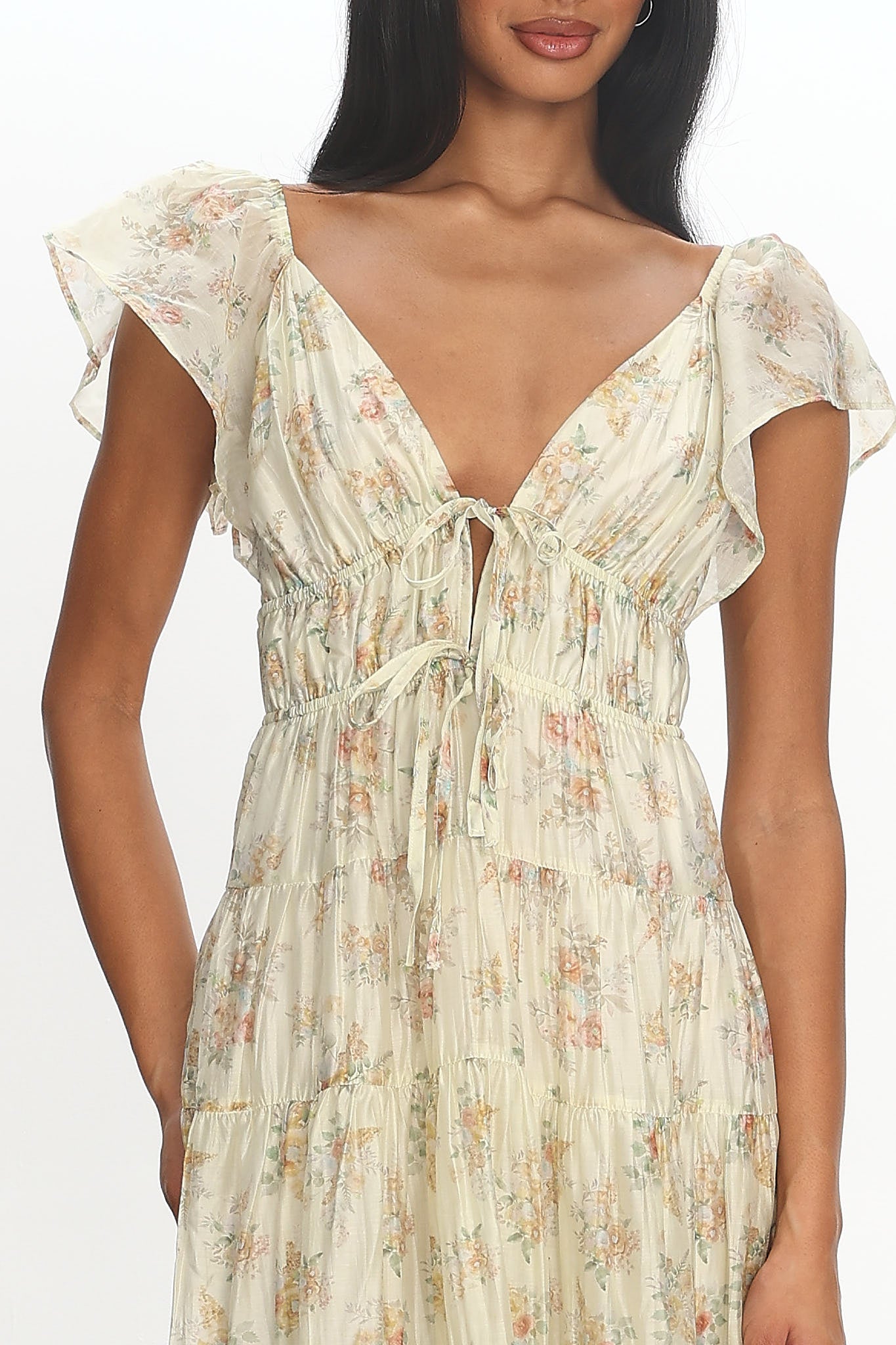 Kresley Ruffle Shoulder Maxi Dress Floral