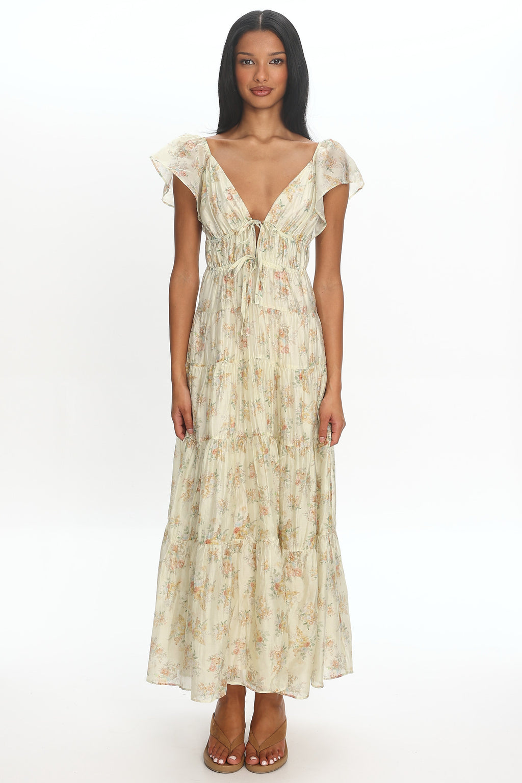 Kresley Ruffle Shoulder Maxi Dress Floral