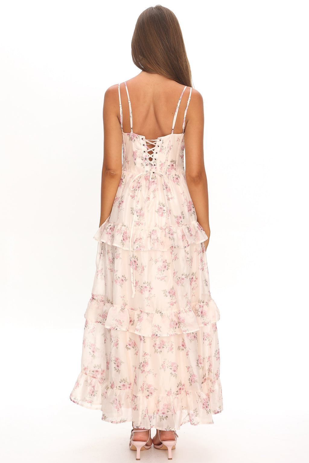 Layna Frill Trim Maxi Dress Floral Blush by Selfie Leslie Australia