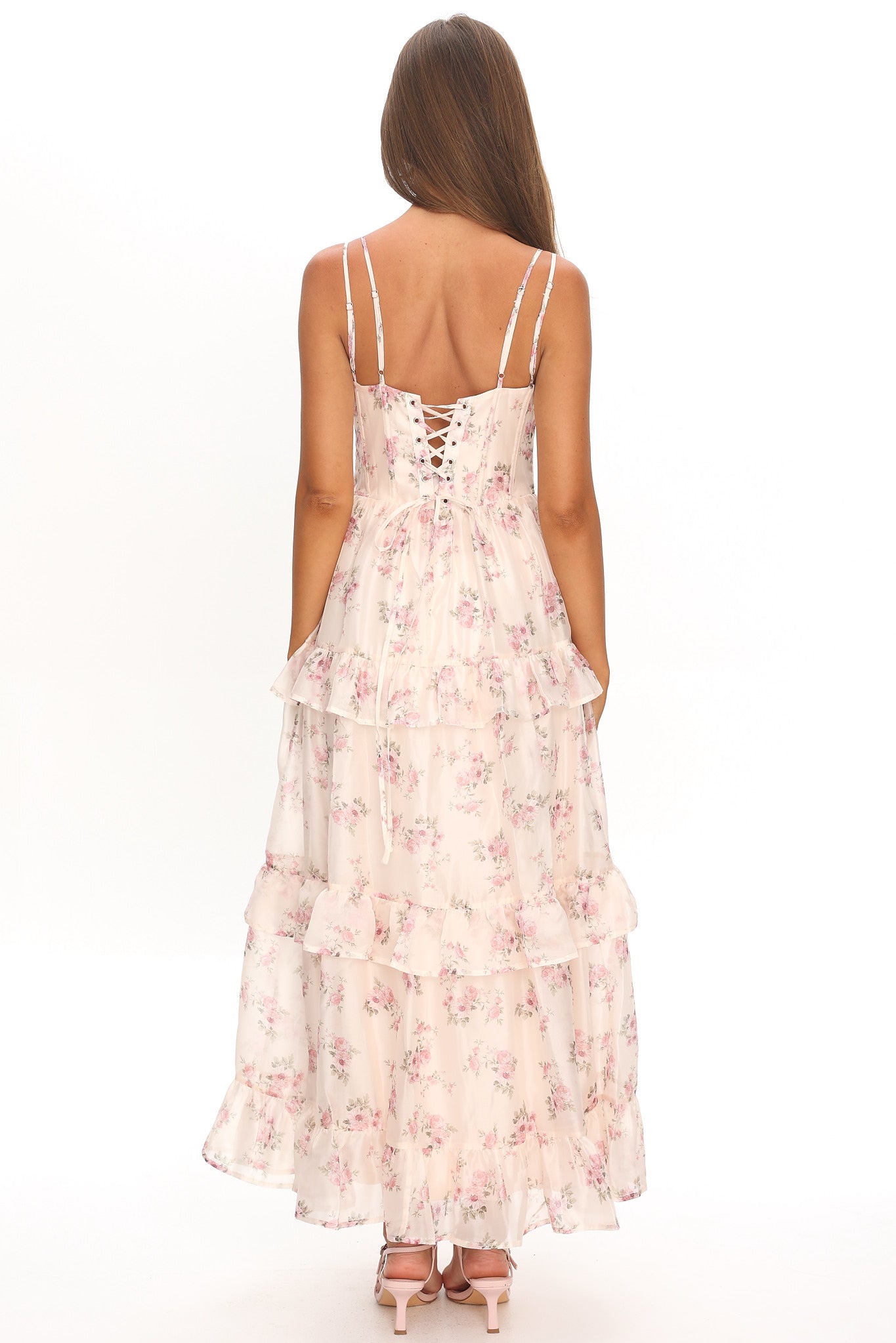 Layna Frill Trim Maxi Dress Floral Blush by Selfie Leslie Australia