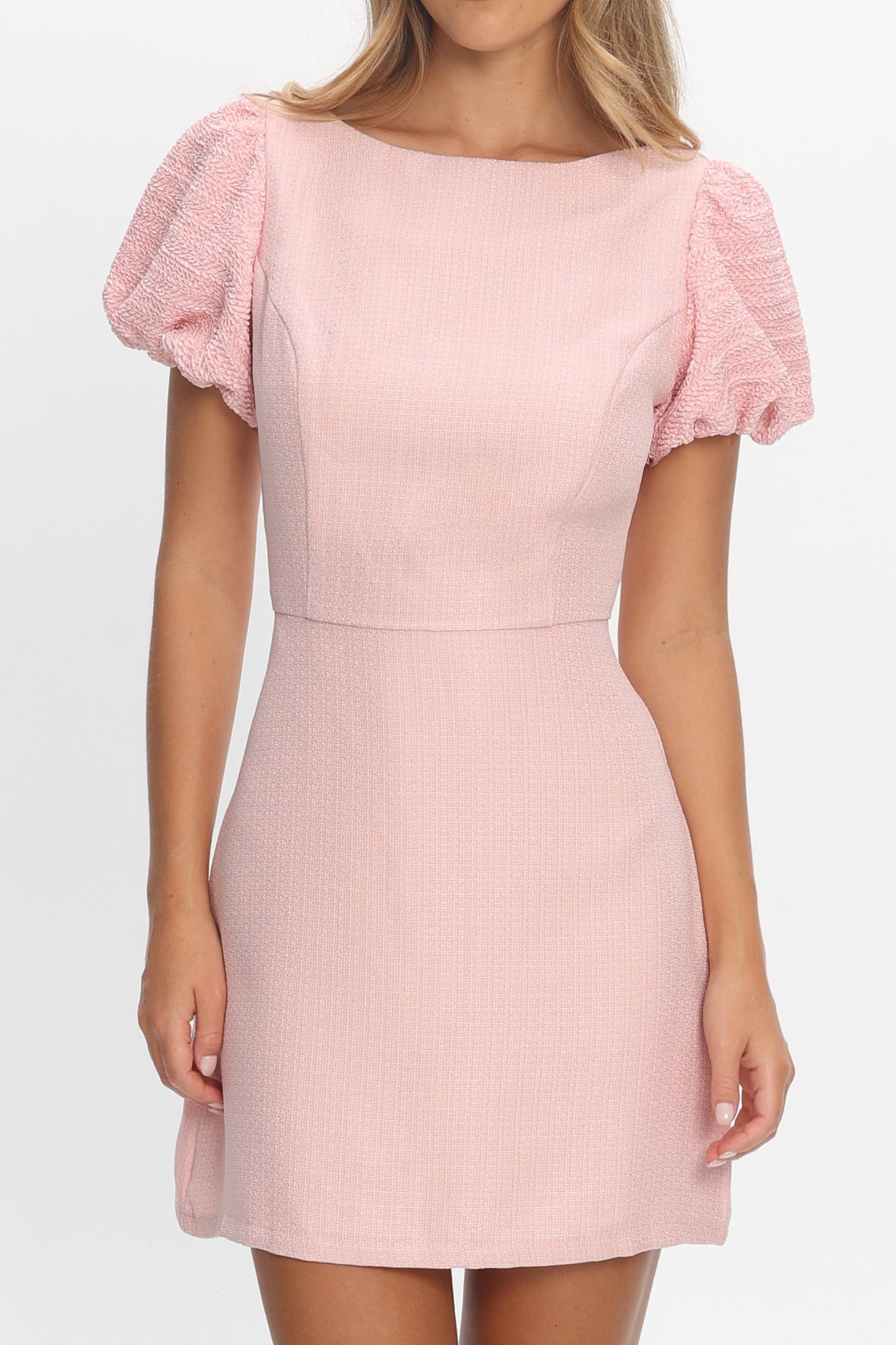 Overheard Puff Sleeve Mini Dress Pink by Selfie Leslie Australia