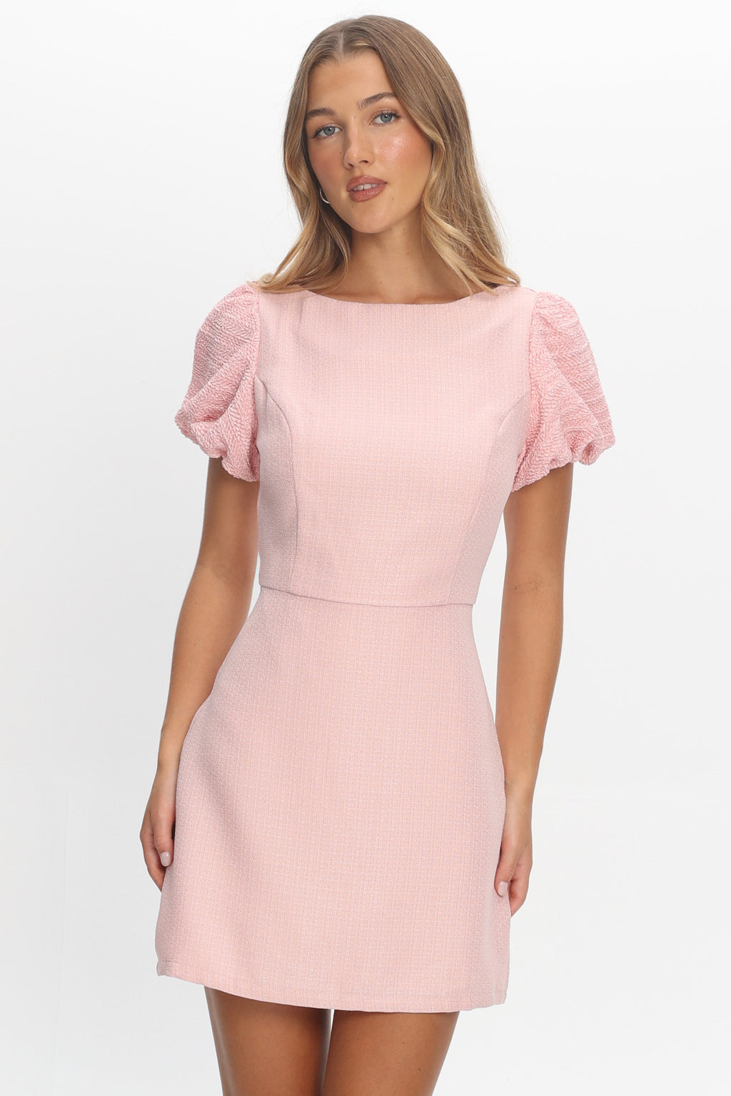 Overheard Puff Sleeve Mini Dress Pink by Selfie Leslie Australia