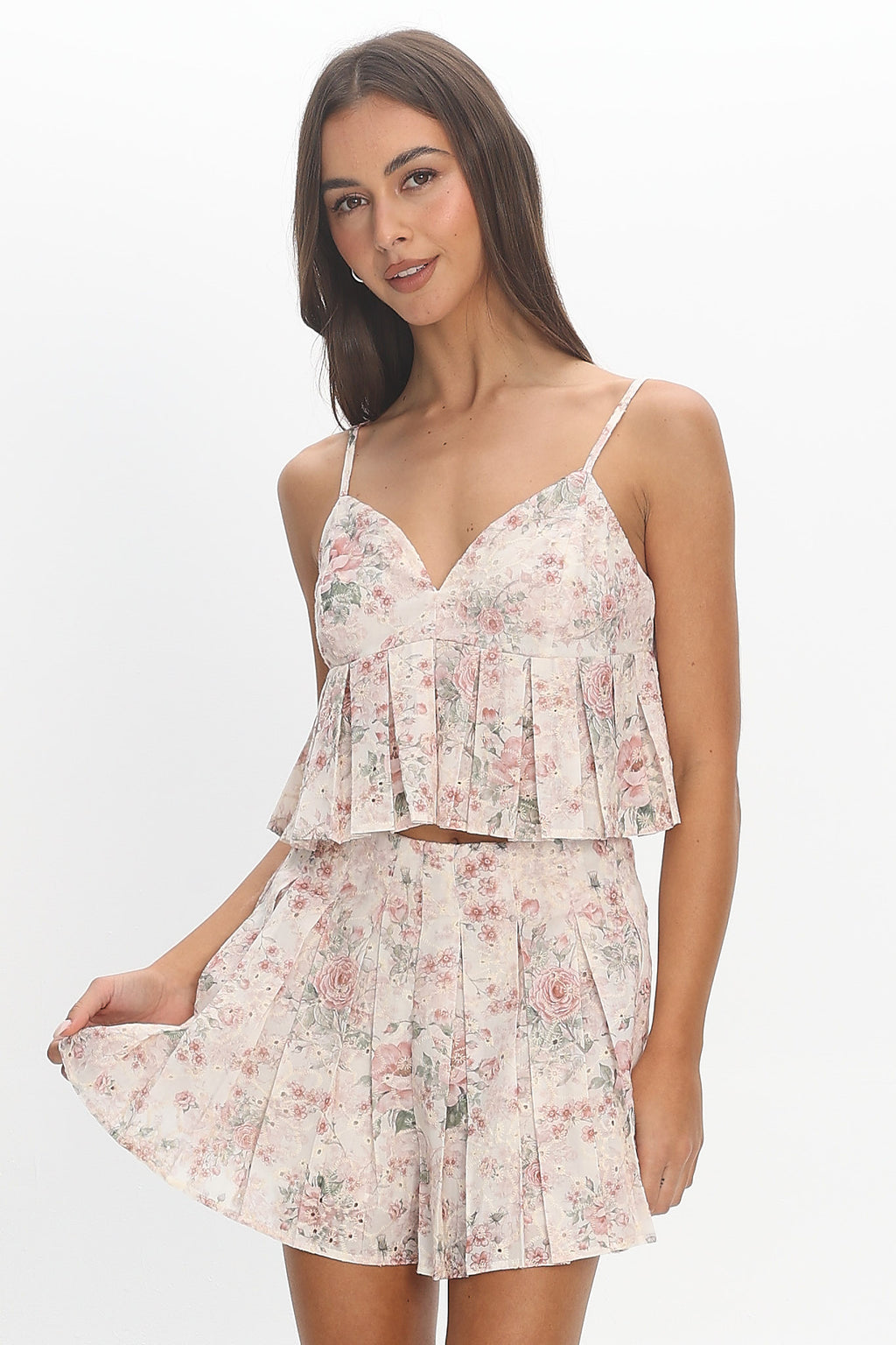 Terra Box Pleat Top Red Floral