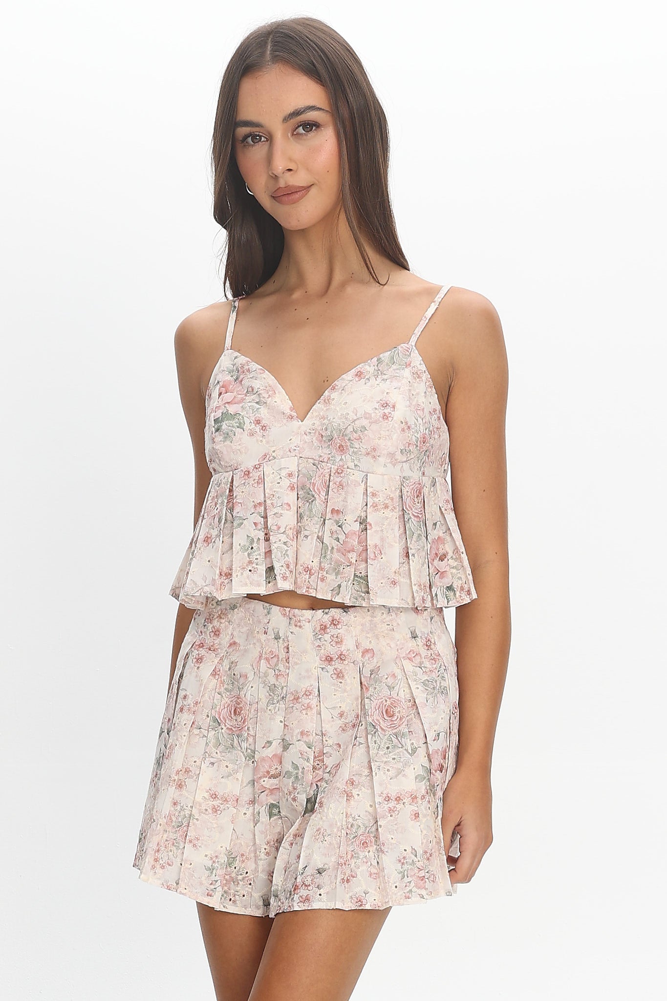 Terra Box Pleat Top Red Floral