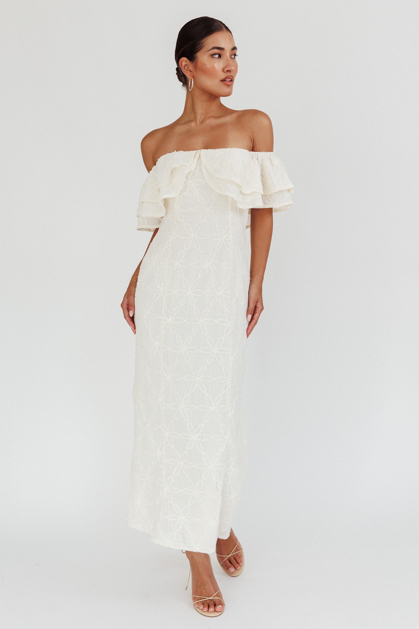 Beauty Within On-Off-Shoulder Maxi Dress Cream by Selfie Leslie Australia