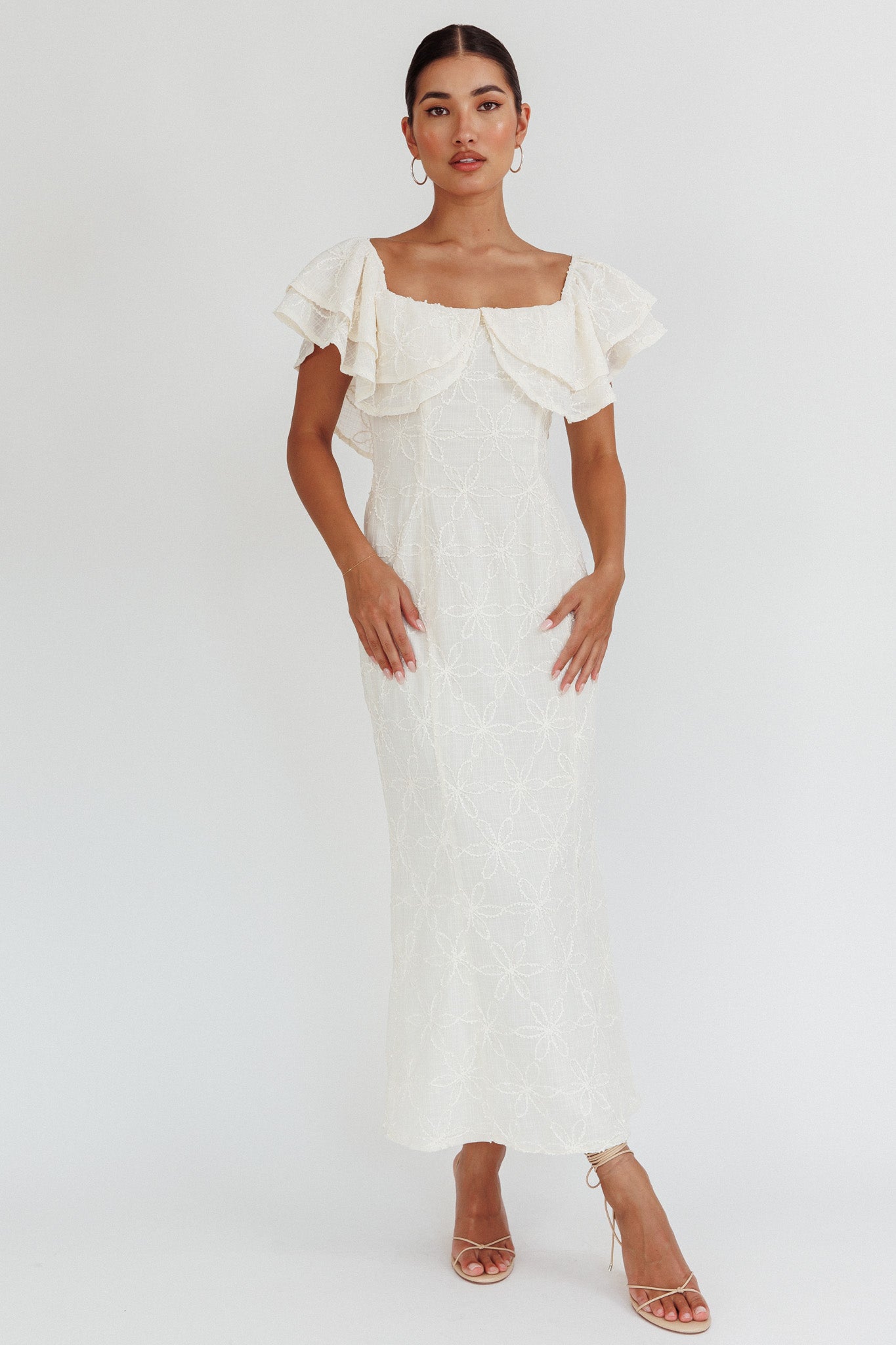 Beauty Within On-Off-Shoulder Maxi Dress Cream by Selfie Leslie Australia