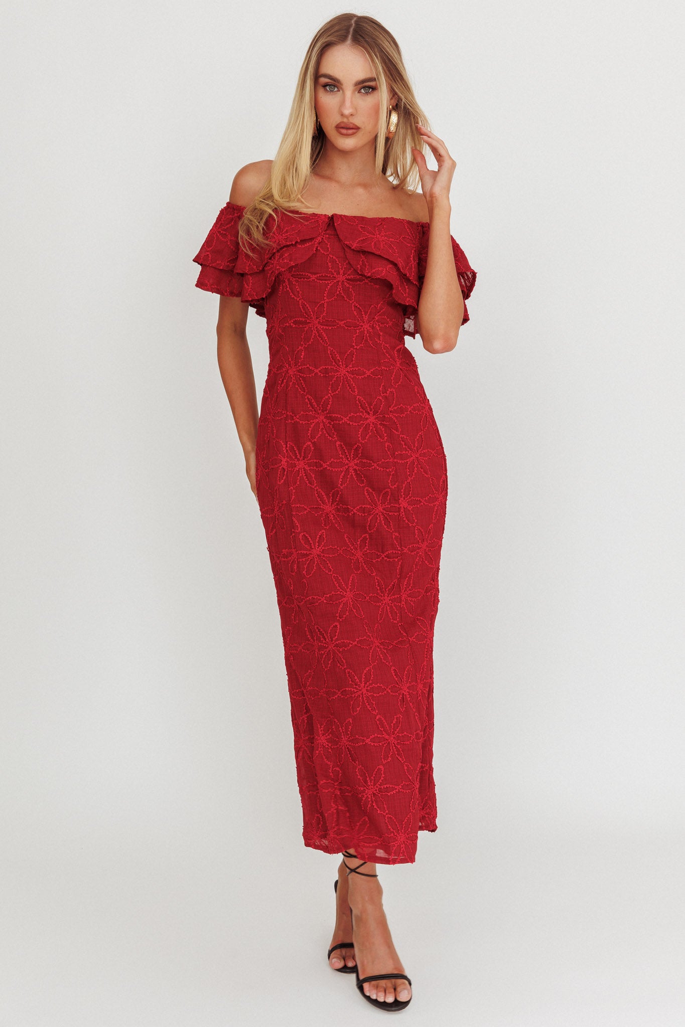 Beauty Within Off-Shoulder Maxi Dress Wine by Selfie Leslie Australia