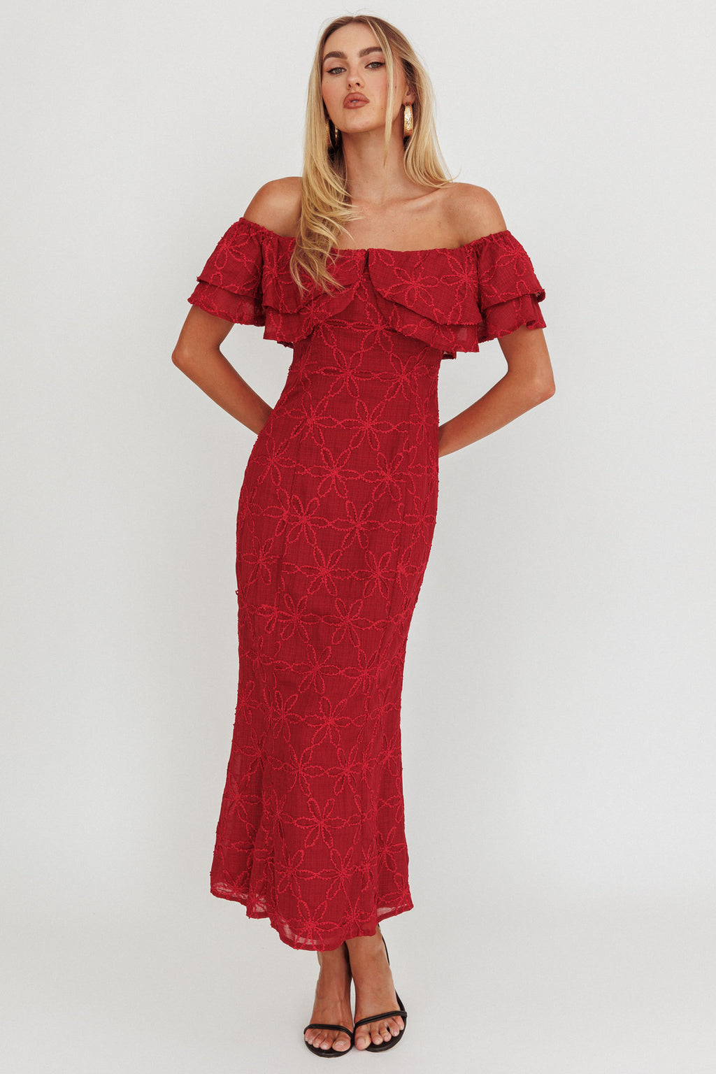 Beauty Within Off-Shoulder Maxi Dress Wine by Selfie Leslie Australia
