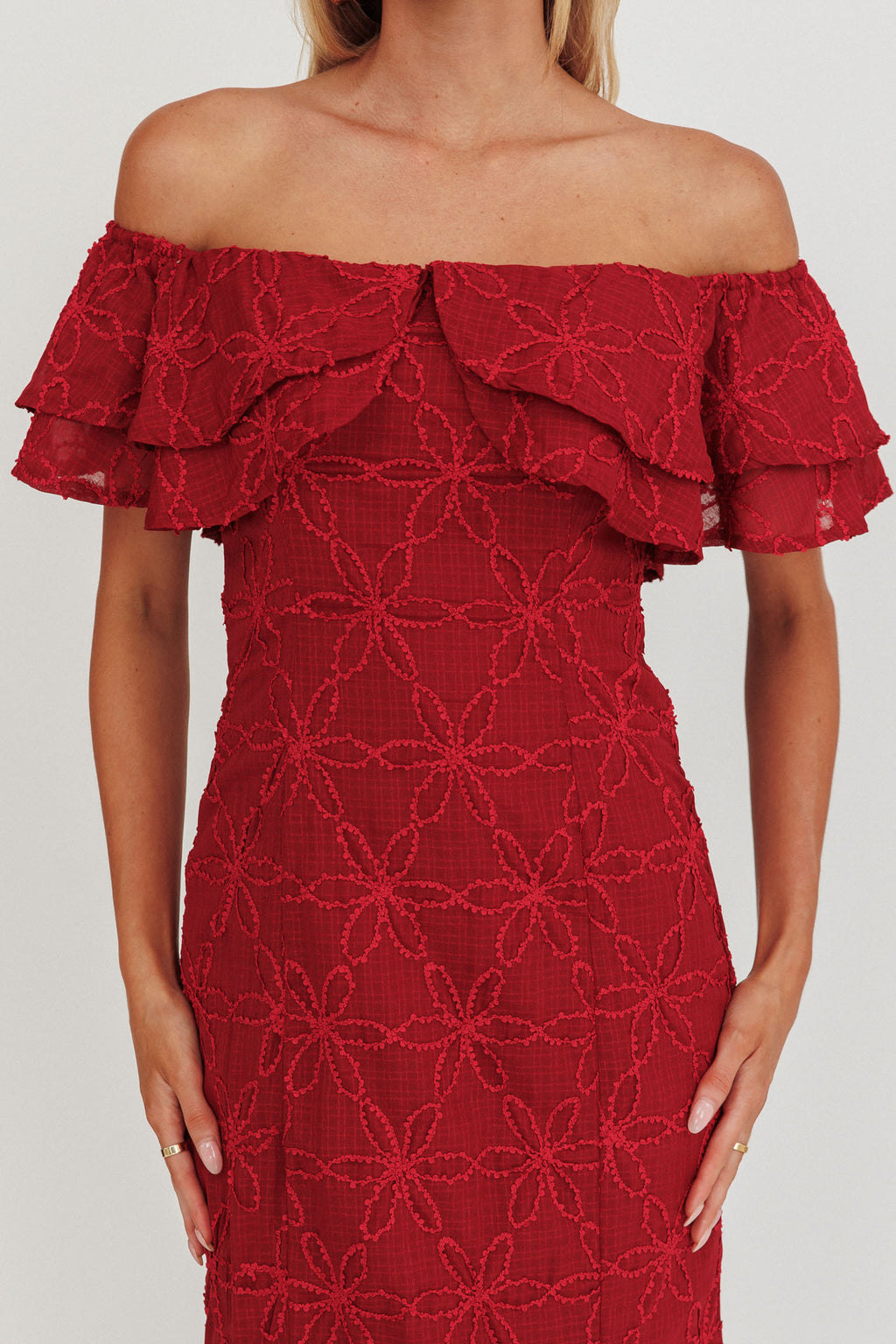 Beauty Within Off-Shoulder Maxi Dress Wine by Selfie Leslie Australia