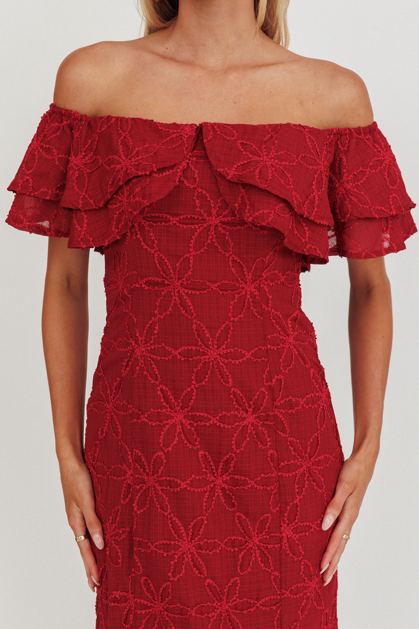Beauty Within Off-Shoulder Maxi Dress Wine by Selfie Leslie Australia