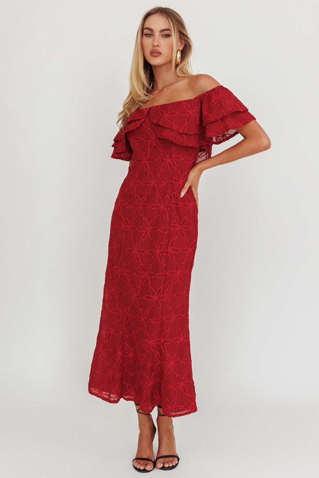 Beauty Within Off-Shoulder Maxi Dress Wine by Selfie Leslie Australia