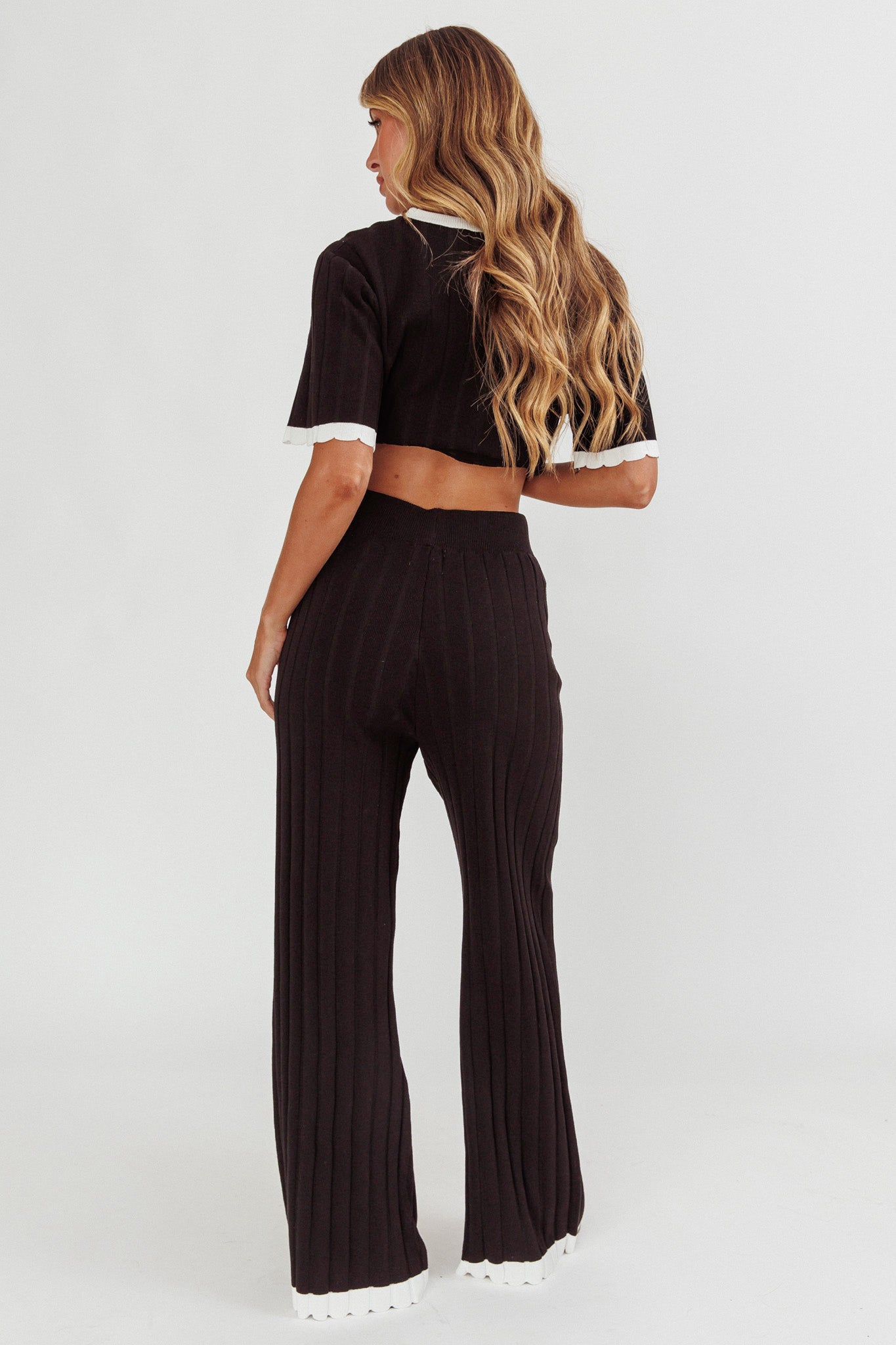 Liloh Contrast Trim Ribbed Knit Pants Black by Selfie Leslie Australia