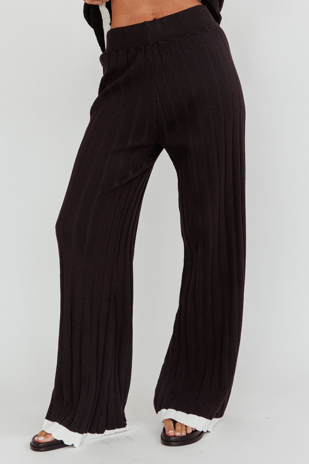 Liloh Contrast Trim Ribbed Knit Pants Black by Selfie Leslie Australia
