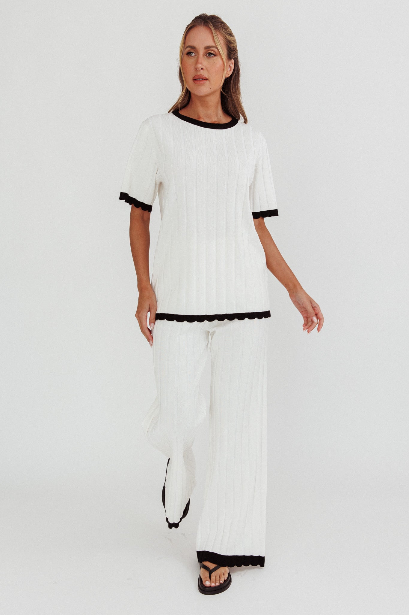Liloh Contrast Trim Ribbed Knit Pants White by Selfie Leslie Australia