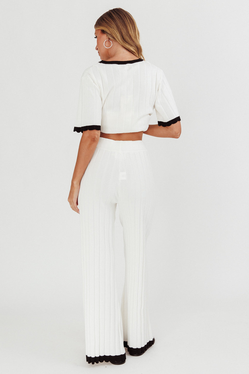Liloh Contrast Trim Ribbed Knit Pants White by Selfie Leslie Australia