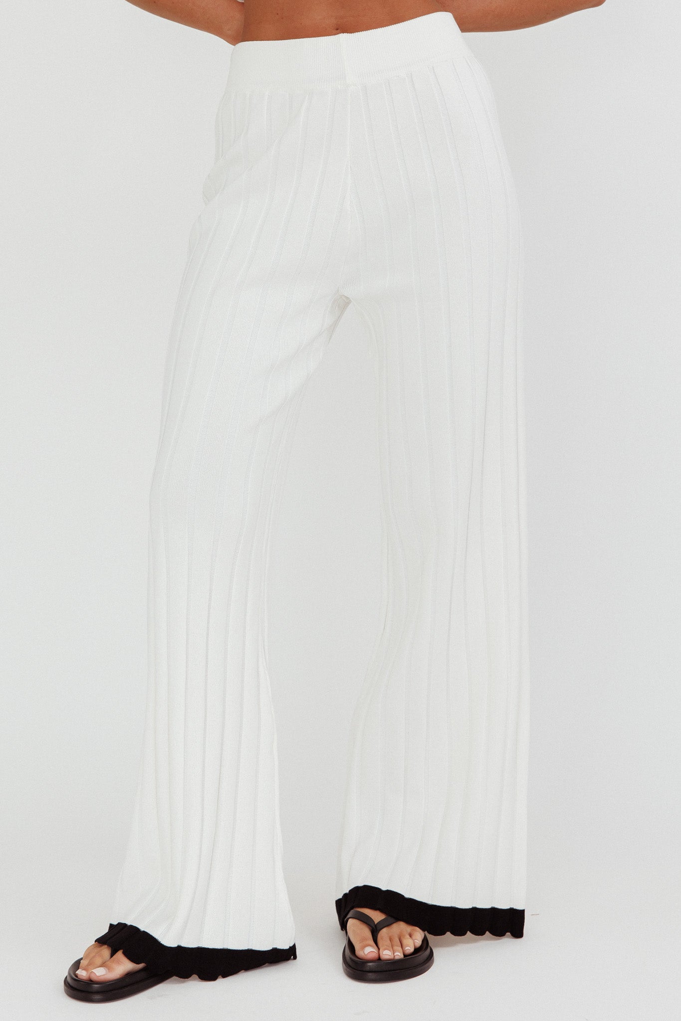 Liloh Contrast Trim Ribbed Knit Pants White by Selfie Leslie Australia