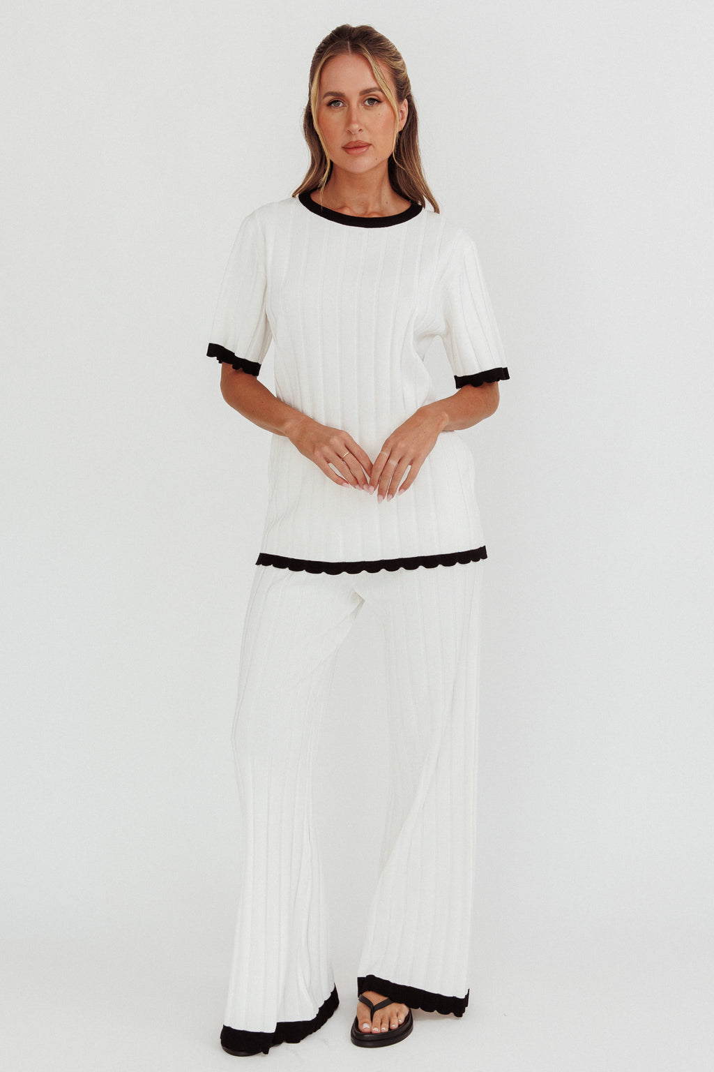 Liloh Contrast Trim Ribbed Knit Pants White by Selfie Leslie Australia