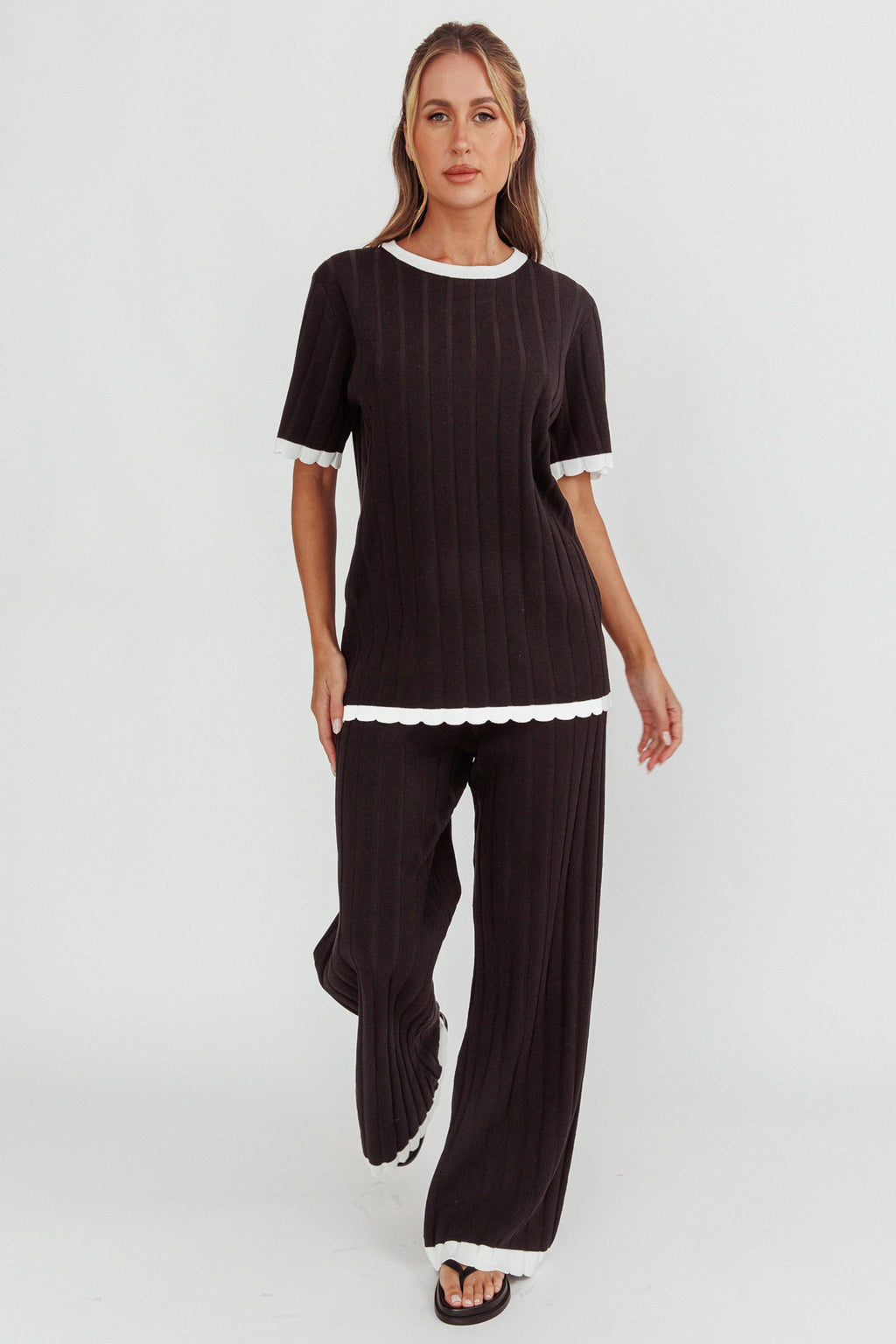 Liloh Contrast Trim Ribbed Knit Top Black by Selfie Leslie Australia